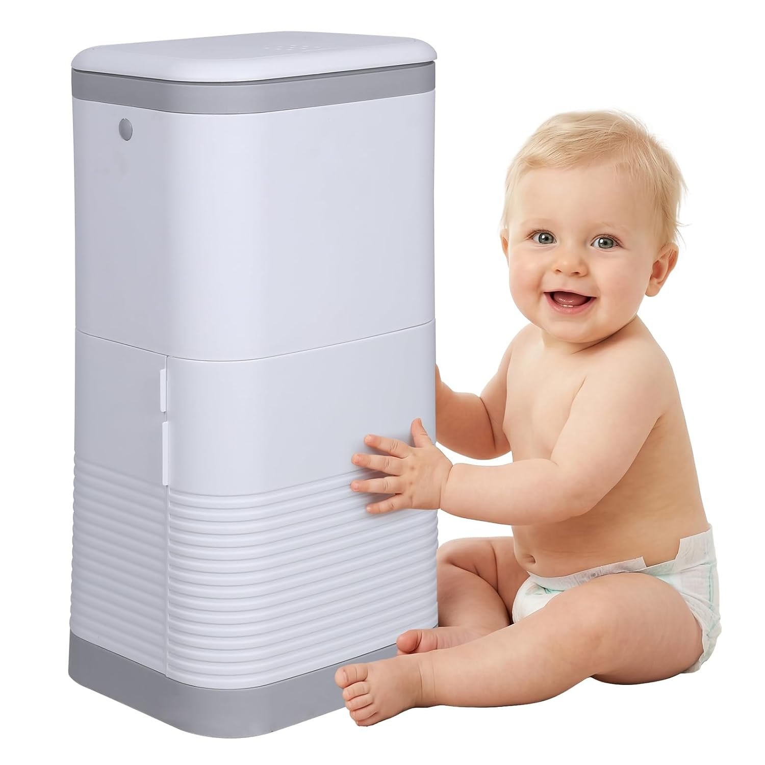 Diaper Garbage Pail, One-Hand Operation Baby Diaper Pail, 12l Odor-Lock Trash Can with Double-Layer Lid, Nappy Bin No Special Bag Required, for Nursery Bathroom Kitchen Bedroom White
