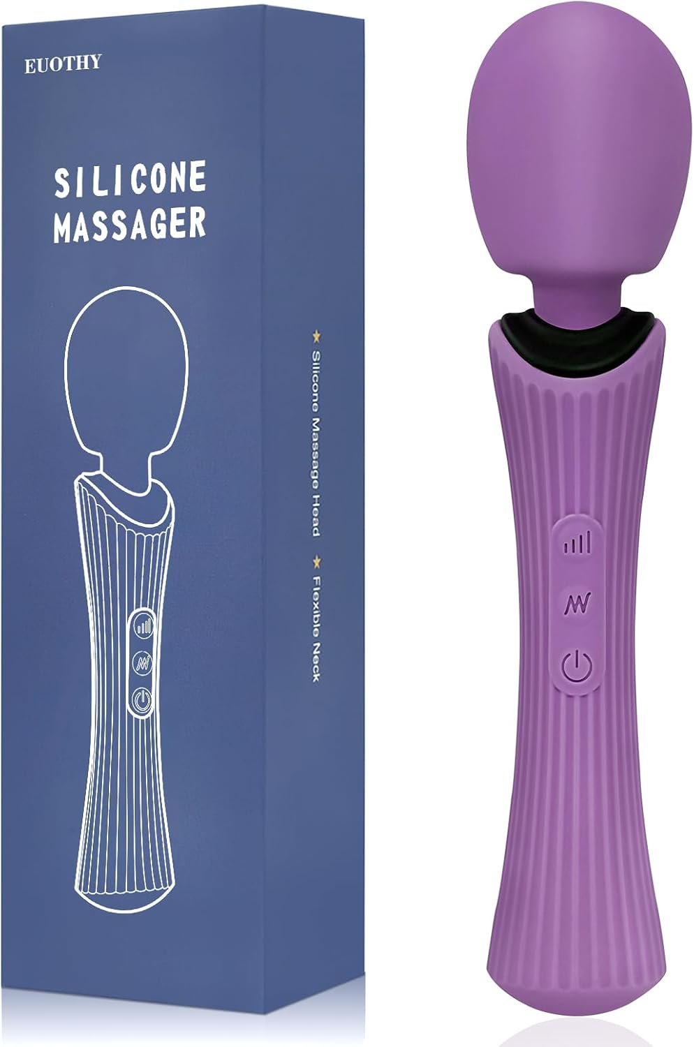 Handheld Wand Massager – Rechargeable Cordless Body Massager with 12 Vibration Patterns & 3 Speeds – Waterproof Silicone Percussion Massager for Neck, Shoulder, Back Muscle Relief – Rose Purple