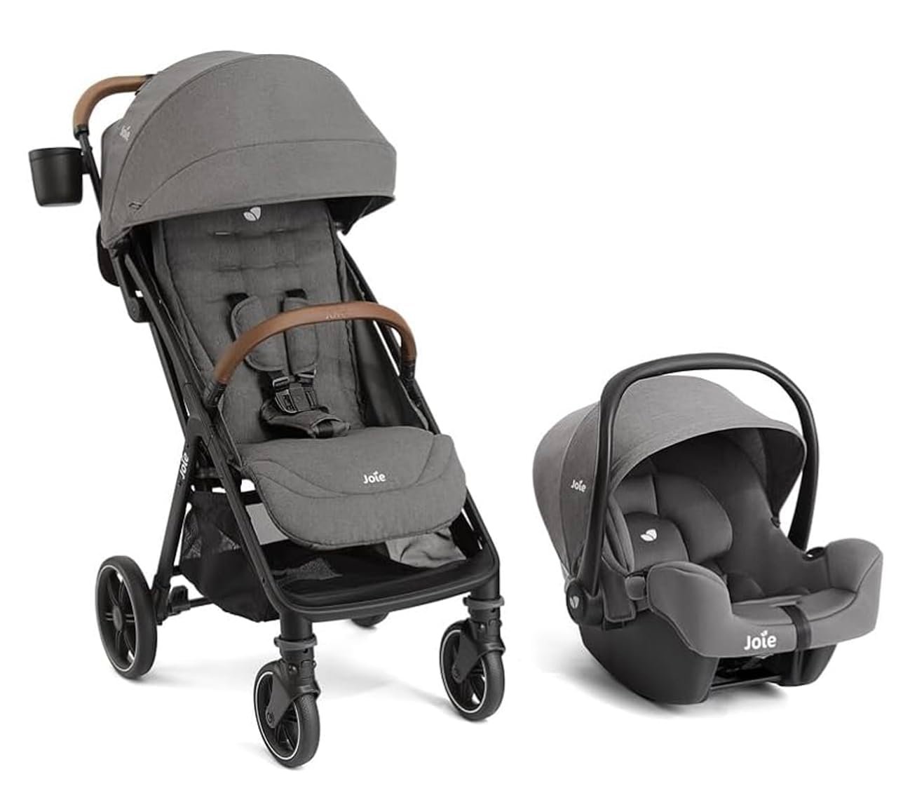Joie Baby, Nutmeg and Rue Travel System – Travel Friendly Compact Stroller with Automatic Fold, Lightweight Car Seat & Anti-Rebound Base (Thunder)