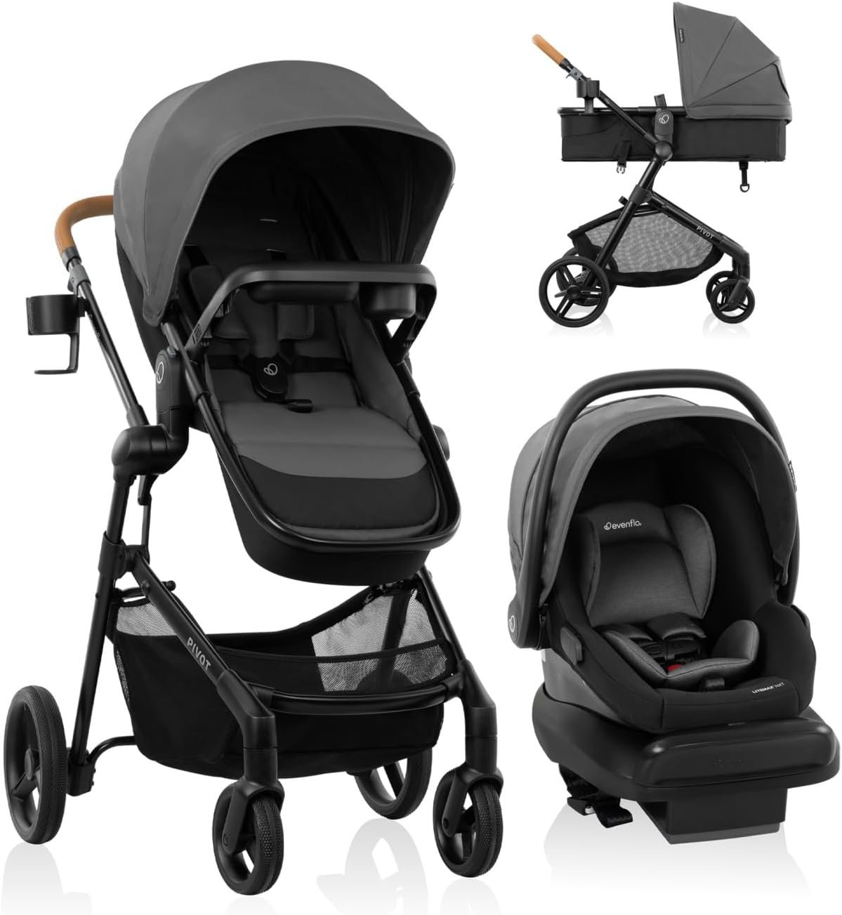 Evenflo Pivot NXT Travel System with LiteMax NXT Infant Car Seat (Silverado Gray)
