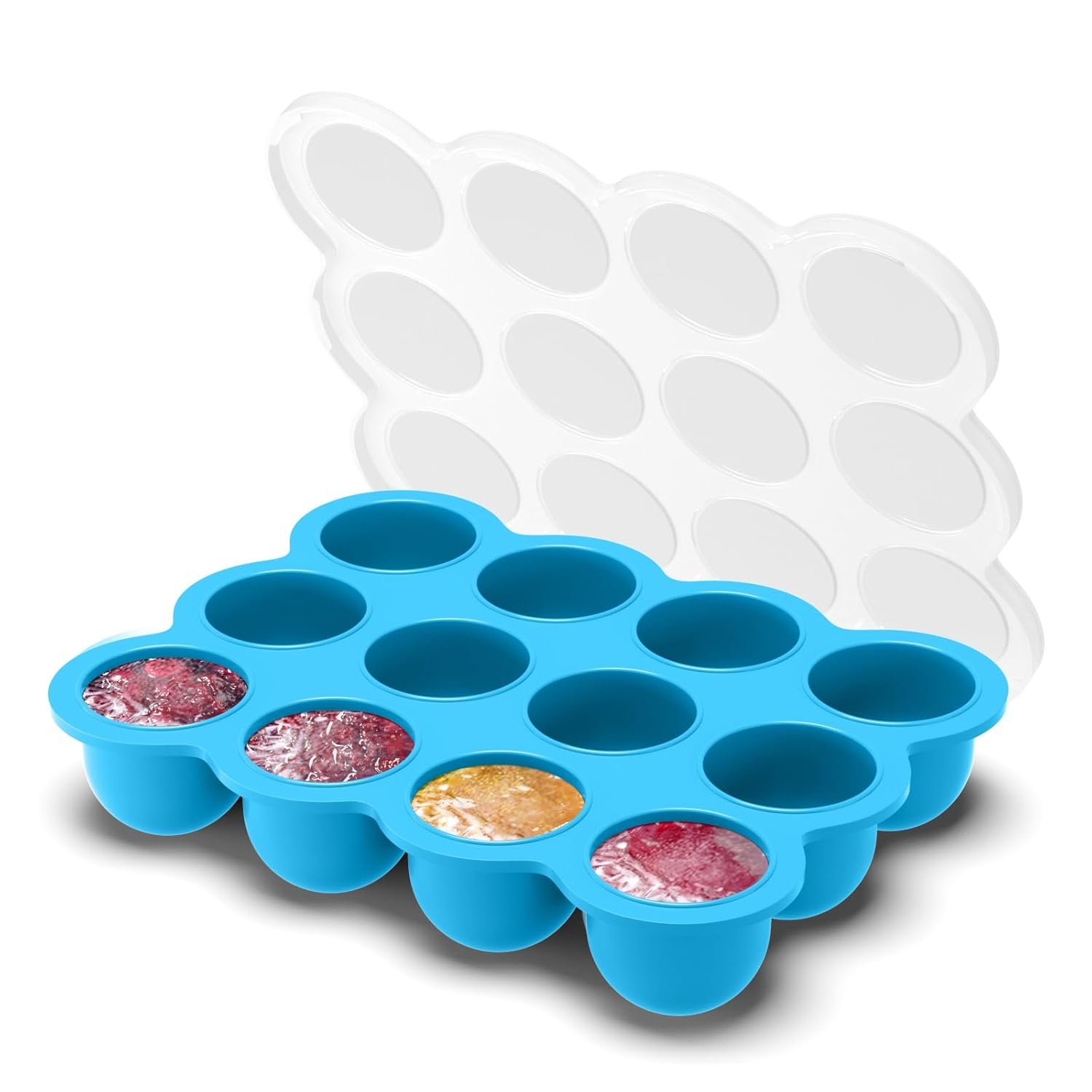 Samuelworld Baby Food Storage Container, 12 Portions x 2.5oz – BPA Free Silicone Freezer Tray with Clip-On Lid for Breast Milk Storage, Homemade Baby Food, Vegetable & Fruit Purees – Blue