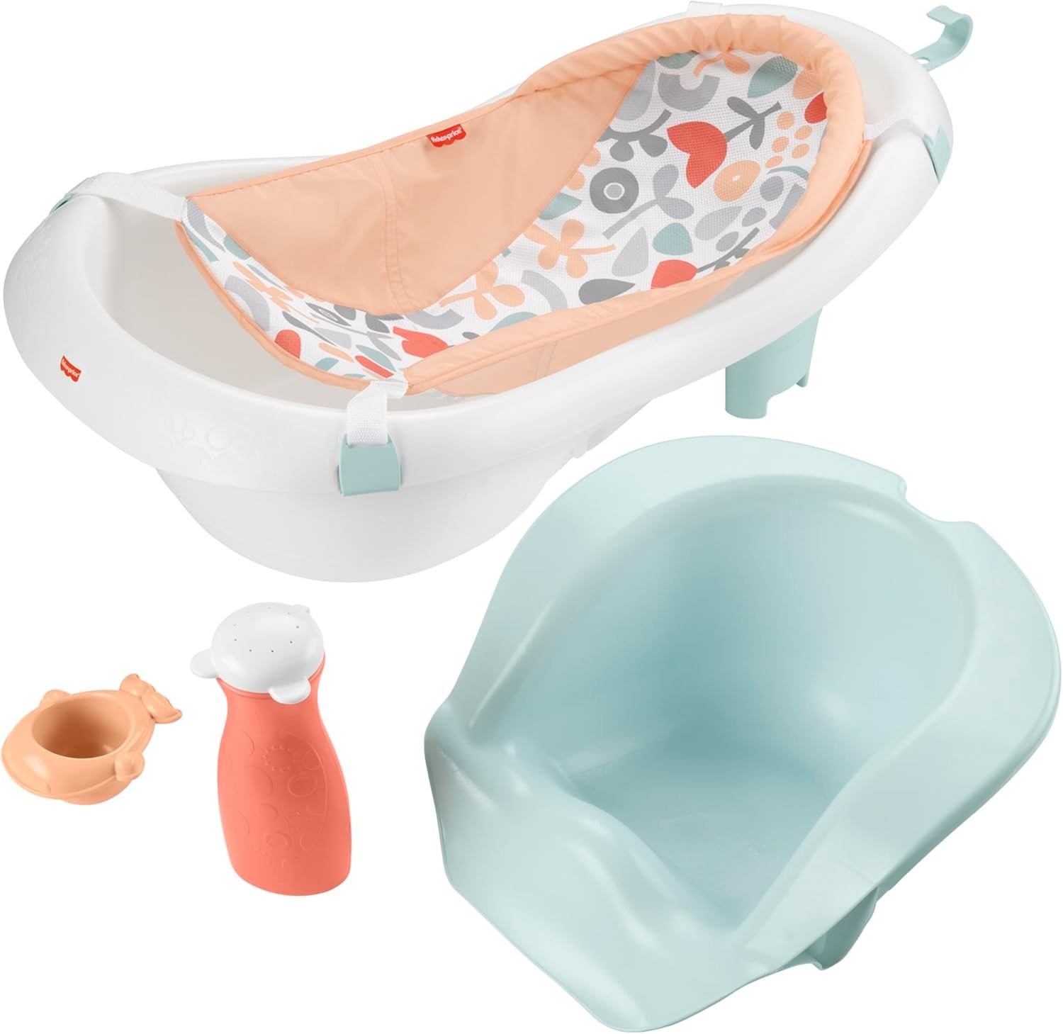 Fisher-Price™ Baby to Toddler Bath 4-in-1 Sling ‘N Seat Tub with Removable Infant Support and 2 Toys, Summer Blossoms