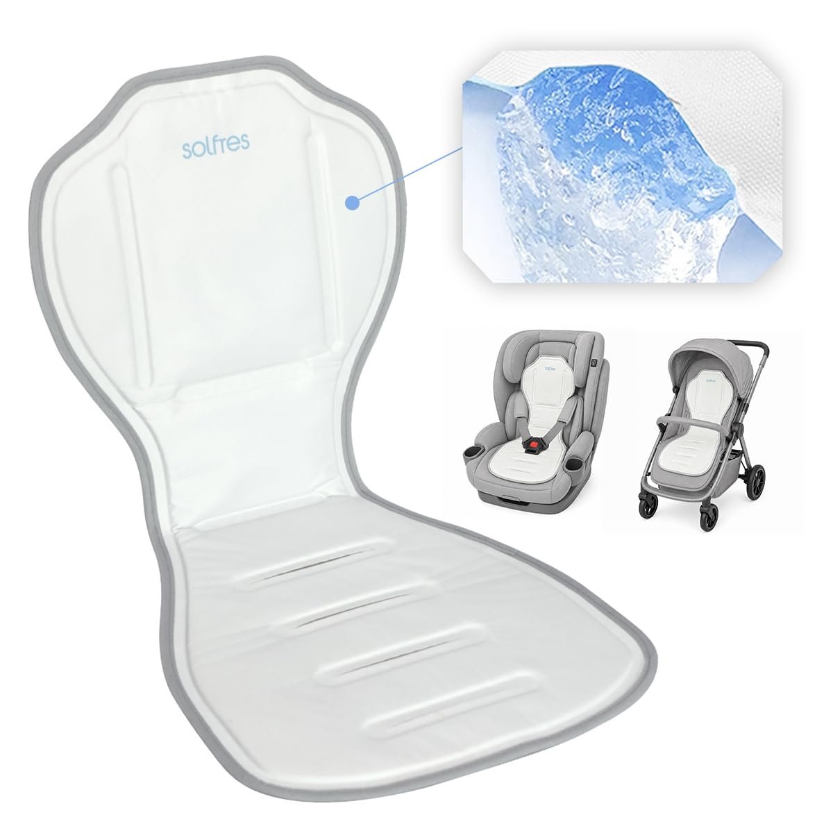 Solfres Hydro Gel Car Seat Cooler Mat for Baby. No Refrigeration Needed. Carseat and Stroller Cooling Pad Cushion Liner with Breathable 3D Mesh Anti-Slip Back. for Kids Toddlers 12-48 Months
