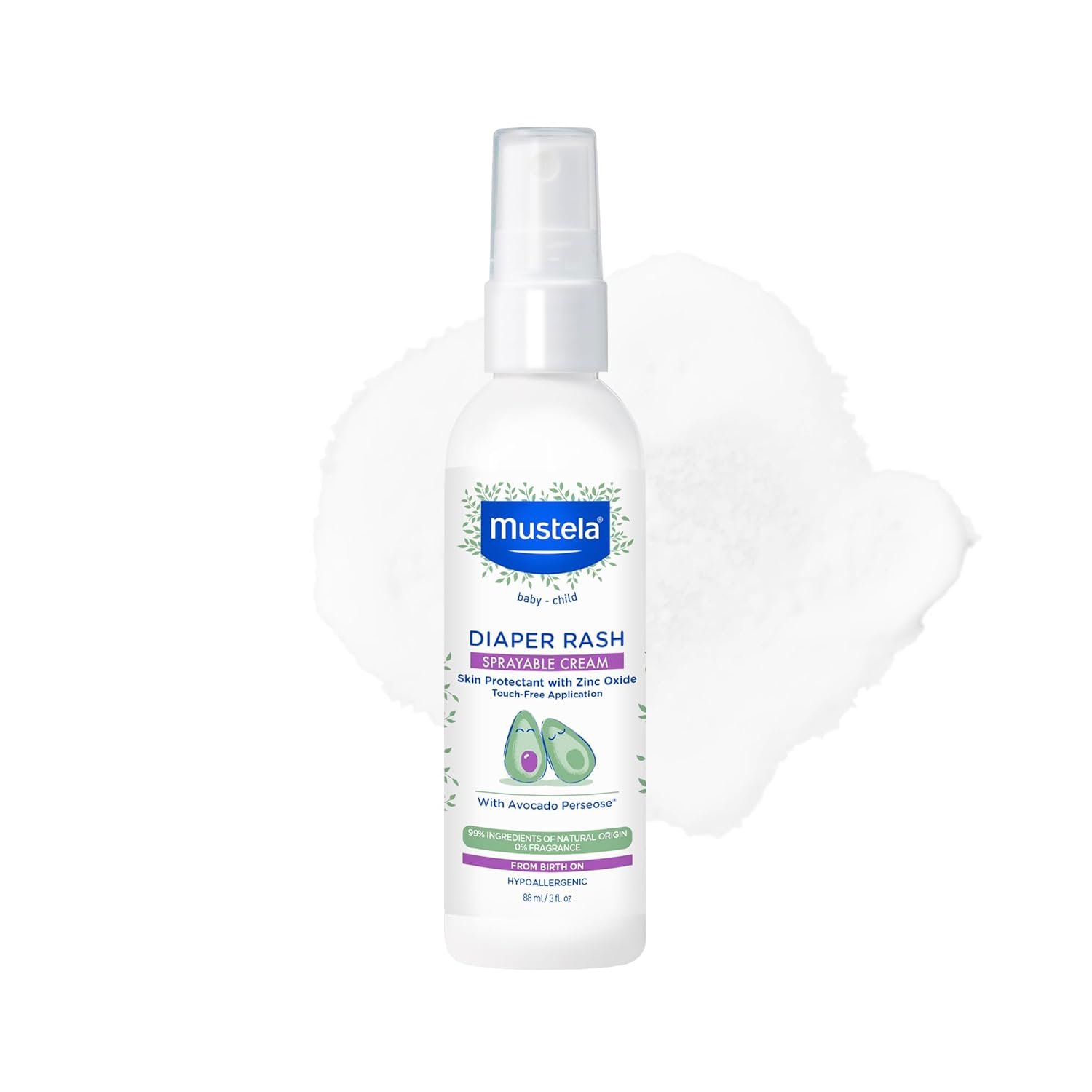 Mustela Baby Diaper Rash Cream Spray – Touch-Free protectant with Zinc Oxide & Natural Avocado – Treats, Soothes and Prevents Diaper Rash- Fragrance-Free – 3 fl. oz