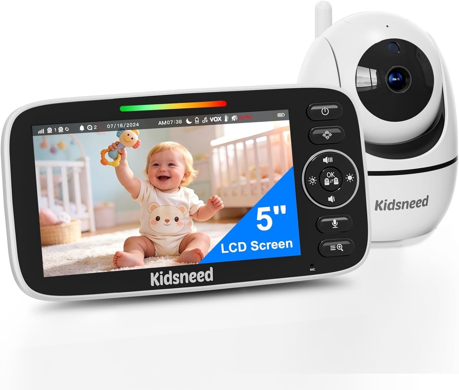 Kidsneed Baby Monitor with Camera and Audio – 5 inch 720P Video Baby Monitor, No WiFi, 48H Battery Life, Night Vision, Two Way Talk, Remote Pan Tilt Zoom, Thermal Monitor，1000 ft Range （530）