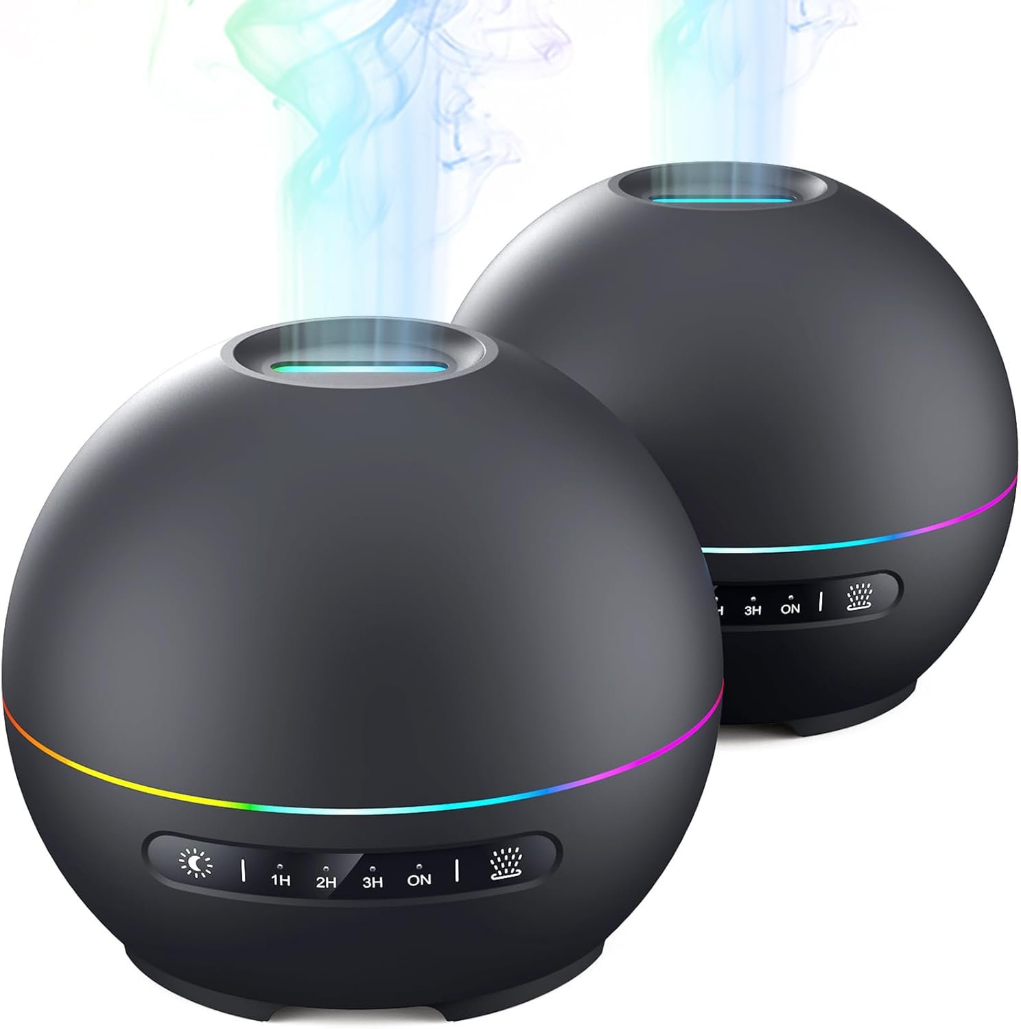 THIMONES 2 Pack Essential Oil Diffuser for Home – 200ml Ultrasonic Aromatherapy Diffuser with 4 Timers & 7 Colors Night Lights, 20dB Quiet Working for 10 Hours (Black+Black)