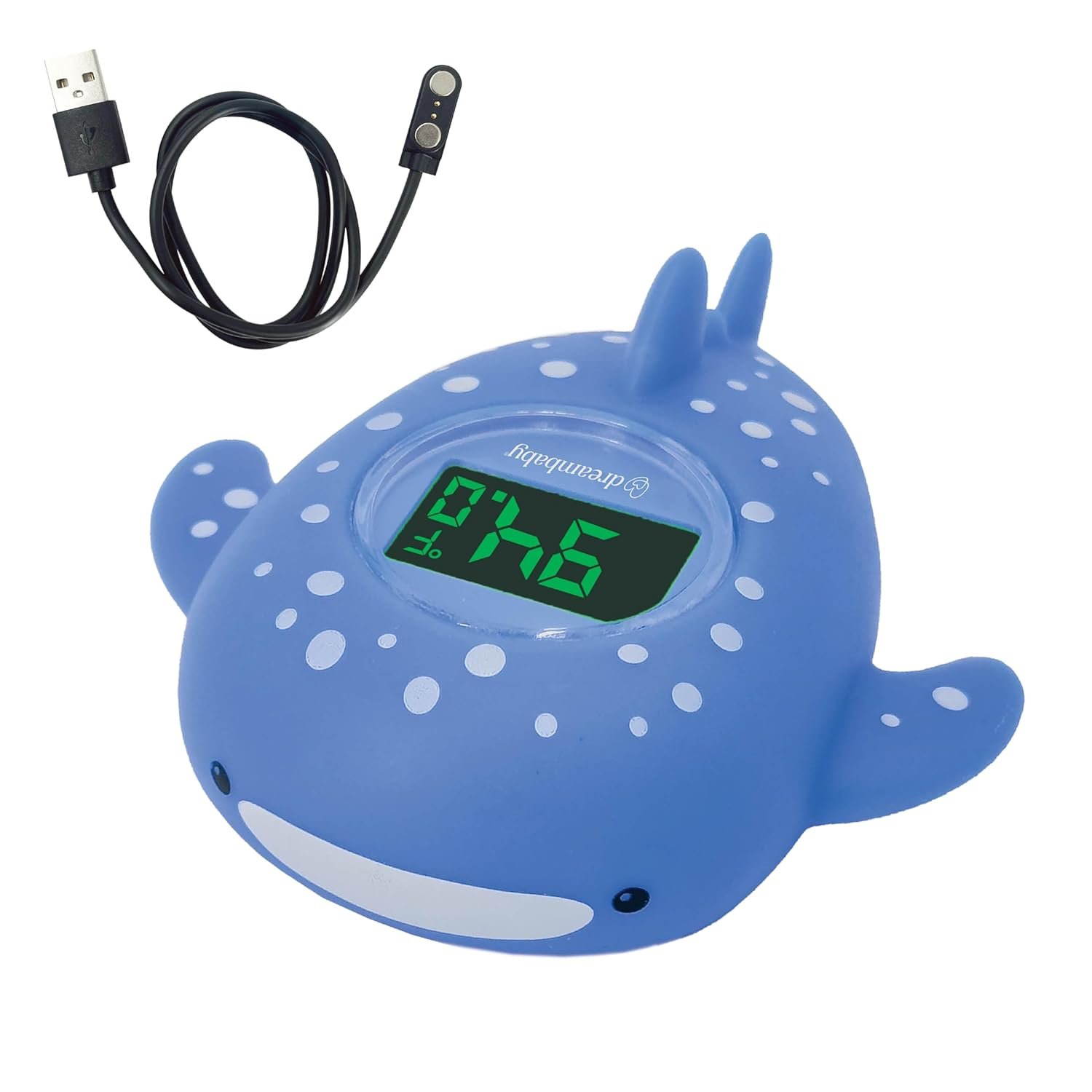 Dreambaby Whale Shark USB Rechargeable Baby Bath Thermometer – Instant Read, Digital Room and Baby Bathtub Water Fun Floating Toy – Newborn Must-Have