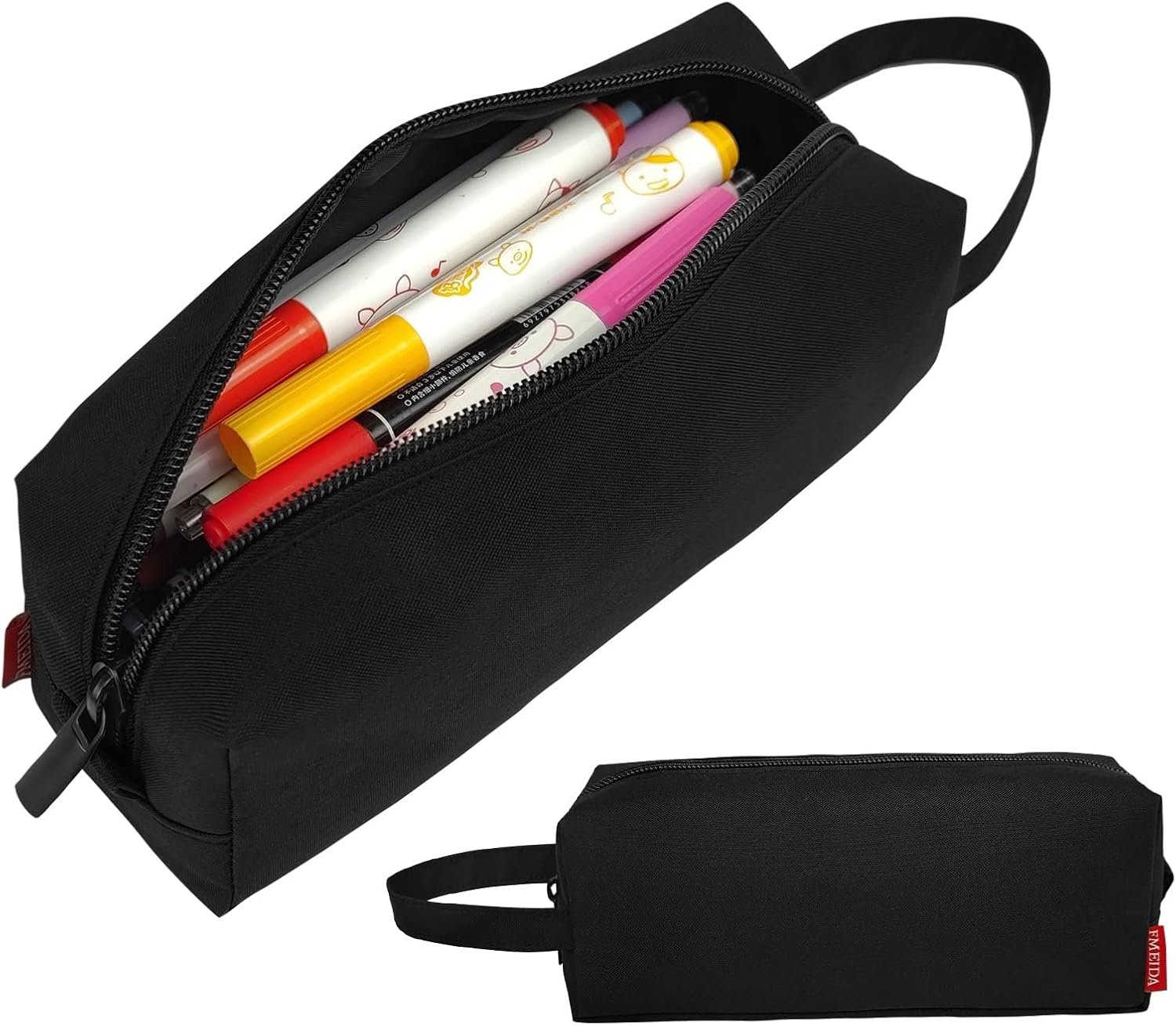 Fmeida Pencil Case Pouch – Water Resistant Pencil Pouch Portable Pencil Bag Simple Office Stationery Pouch with Handle Back to School Supplies – Black