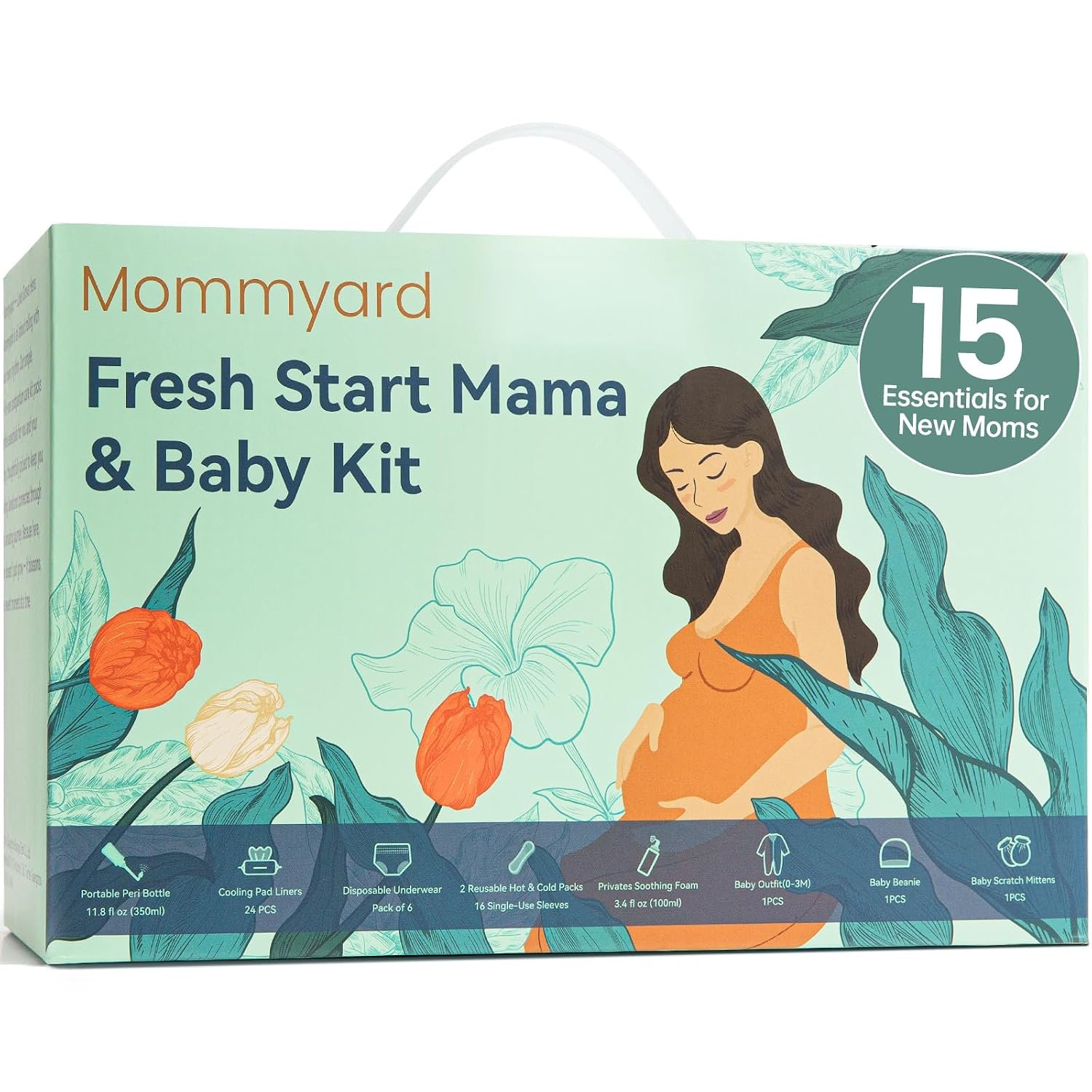 Upgraded Postpartum Recovery Essentials Care Kit for Mom & Baby, Includes Peri Bottle, Soothing Foam, Self-Absorbent Disposable Underwear, Hot&Cold Packs, Soothing Liners, Baby Outfits Set