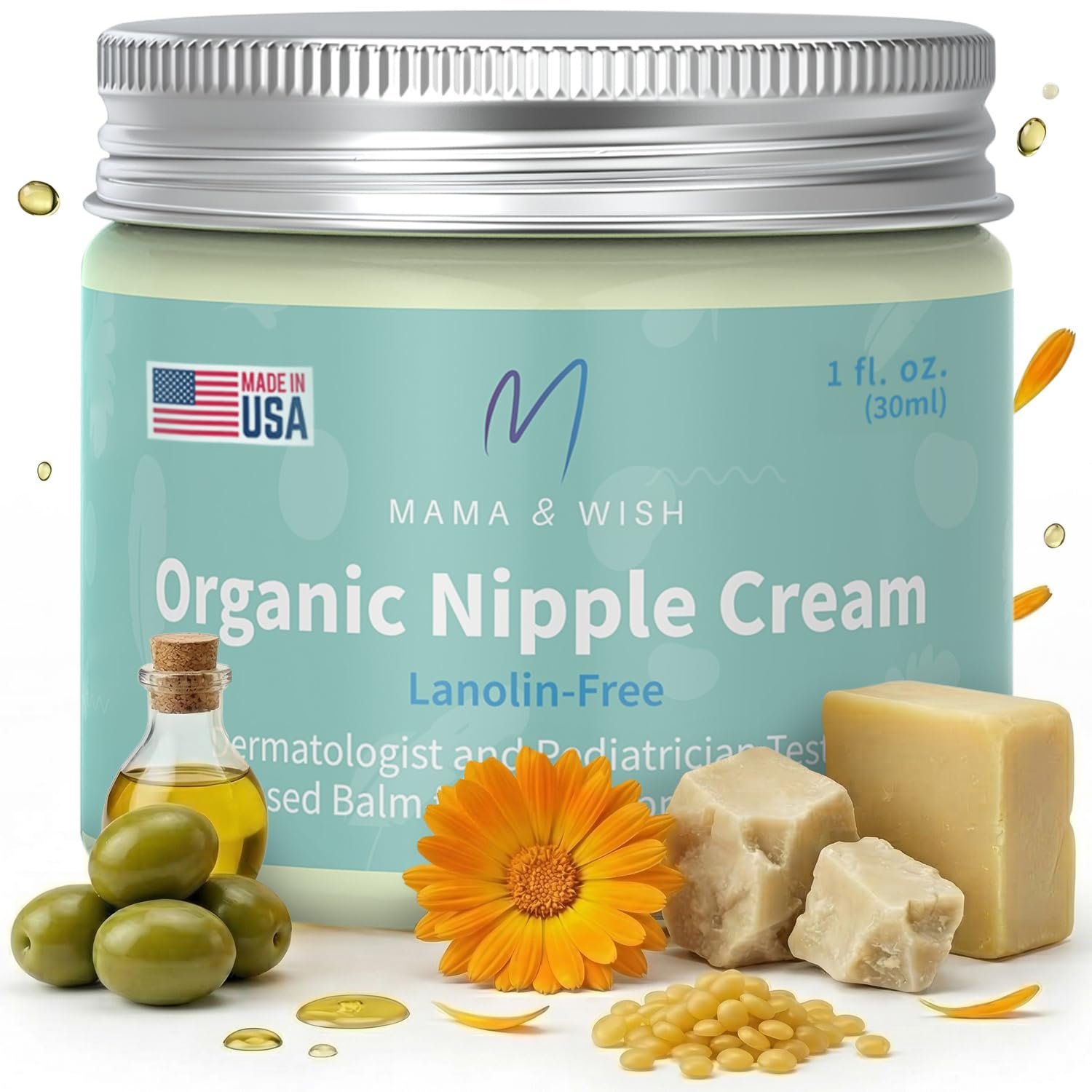 Mama & Wish® Organic Nipple Cream Safe for Breastfeeding – Breastfeeding Nipple Balm | Lanolin-free, Breastfeeding Essentials Safe for Nursing (1oz | 1 Pack Unscented)