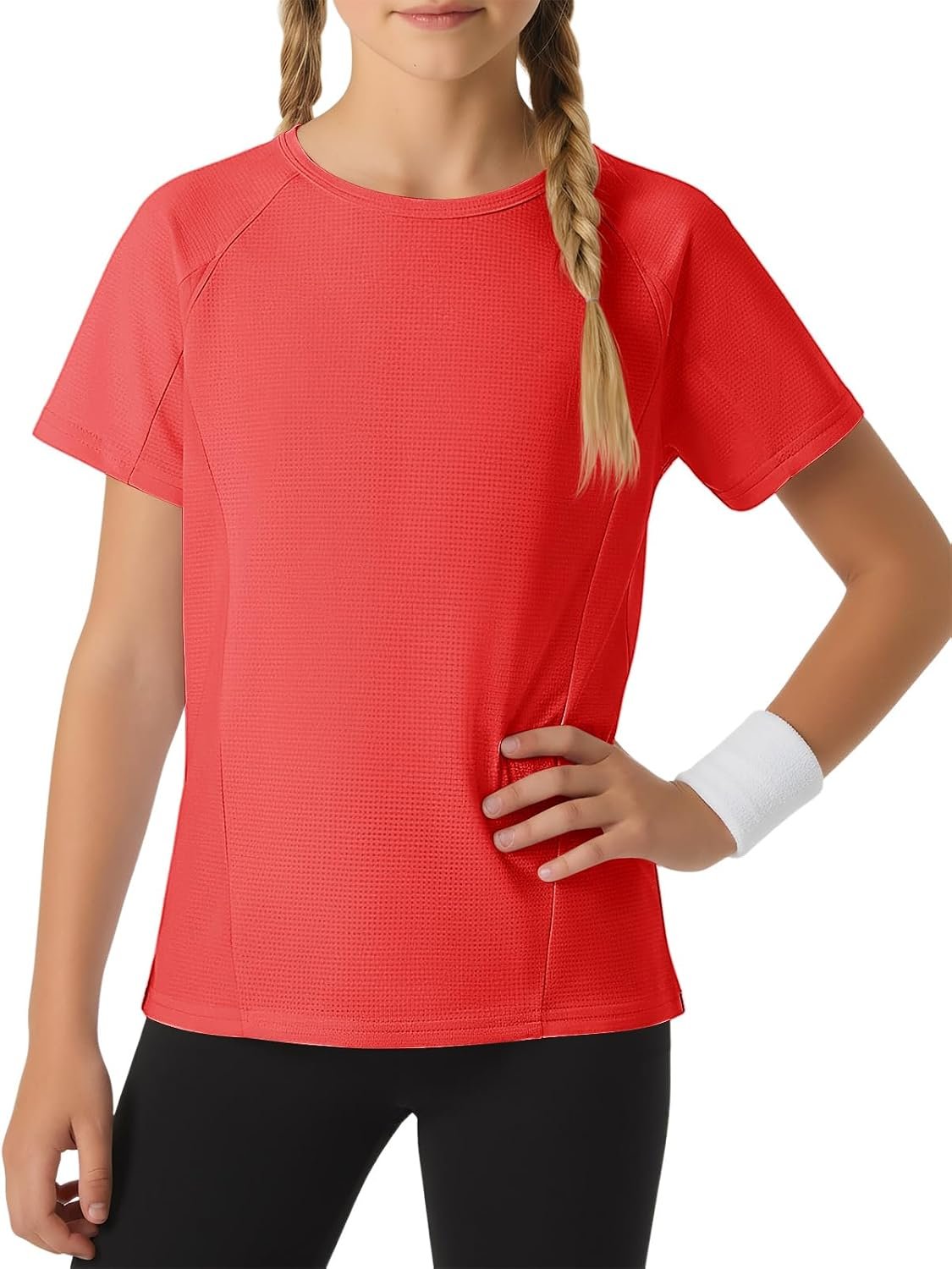 Haloumoning Girls Colorblock Short Sleeve Athletic Shirts Kids Quick Dry T-Shirts Crew Neck Activewear Tops 5-14 Yearsc