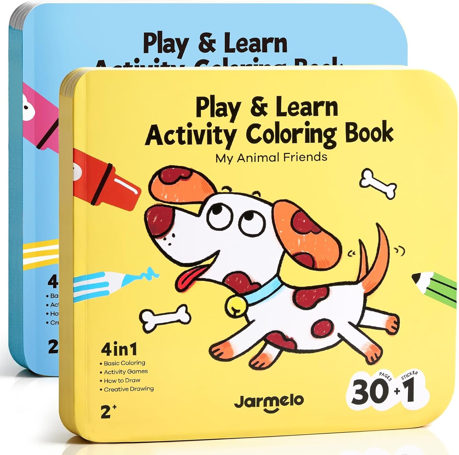 Jar Melo Animal & Vehicle Coloring Books for Toddlers Ages 2–4, 2 Pack Easy Activity Set for Learning, Includes Colorful Backgrounds, Stickers & Reward Certificate