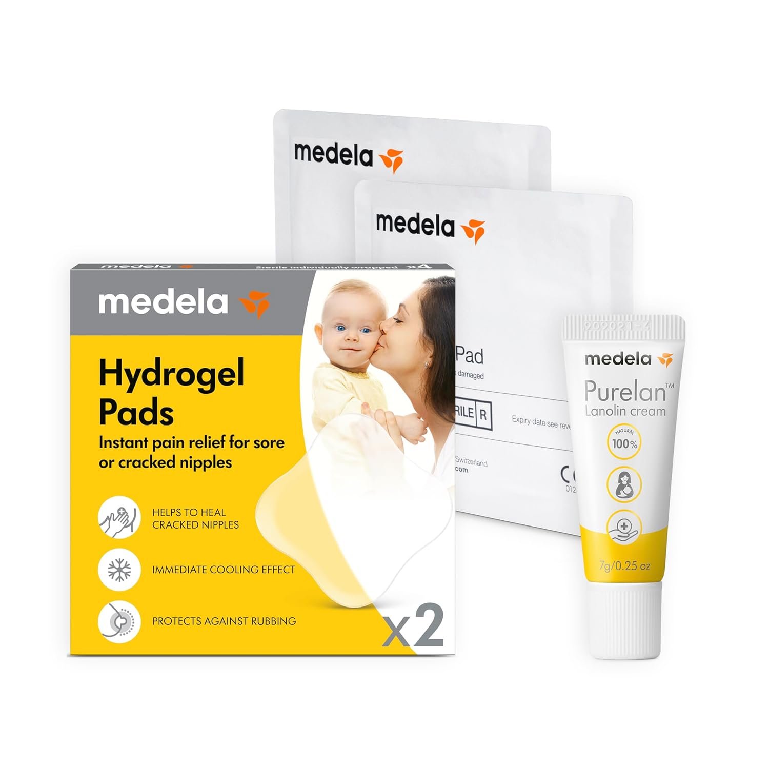 Medela Sore Nipple Rescue Kit for New Moms, Purelan Lanolin Nipple Cream, Fast Relief of Sore, Cracked Nipples & Dry Skin, Hydrogel Pads for Instant Cooling Relief During Breastfeeding & Pumping