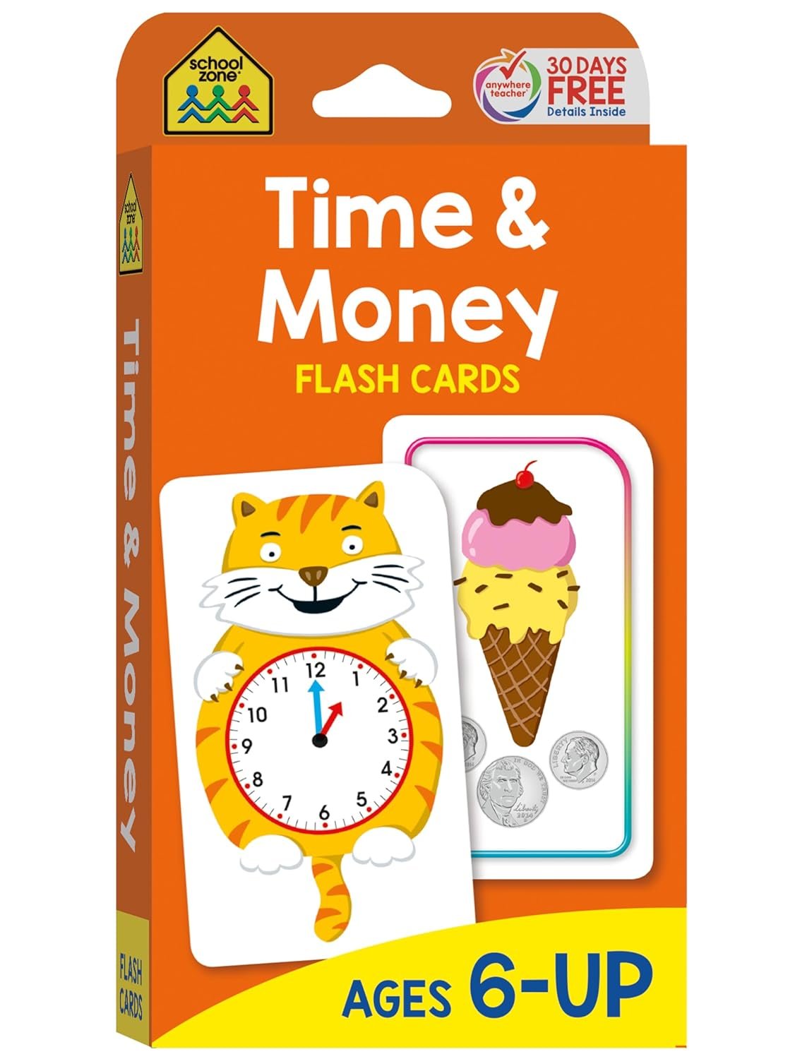 School Zone Time & Money Flash Cards: 56 Cards, 1st Grade, 2nd Grade, Telling Time, Reading Clocks, Counting Coins, Coin Value, Coin Combinations, Ages 6+