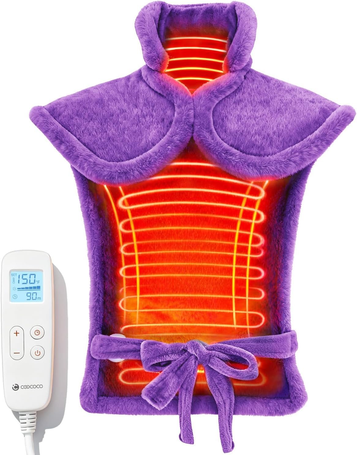 CooCoCo Back Heating Pads for Women Grandma, FSA Eligible Heat Pad for Back Pain Relief, Cute Heat Pad with 6 Heat Levels, Mothers Day Gifts & Birthday Gifts for Mom, HSA Store Approved Items, Purple