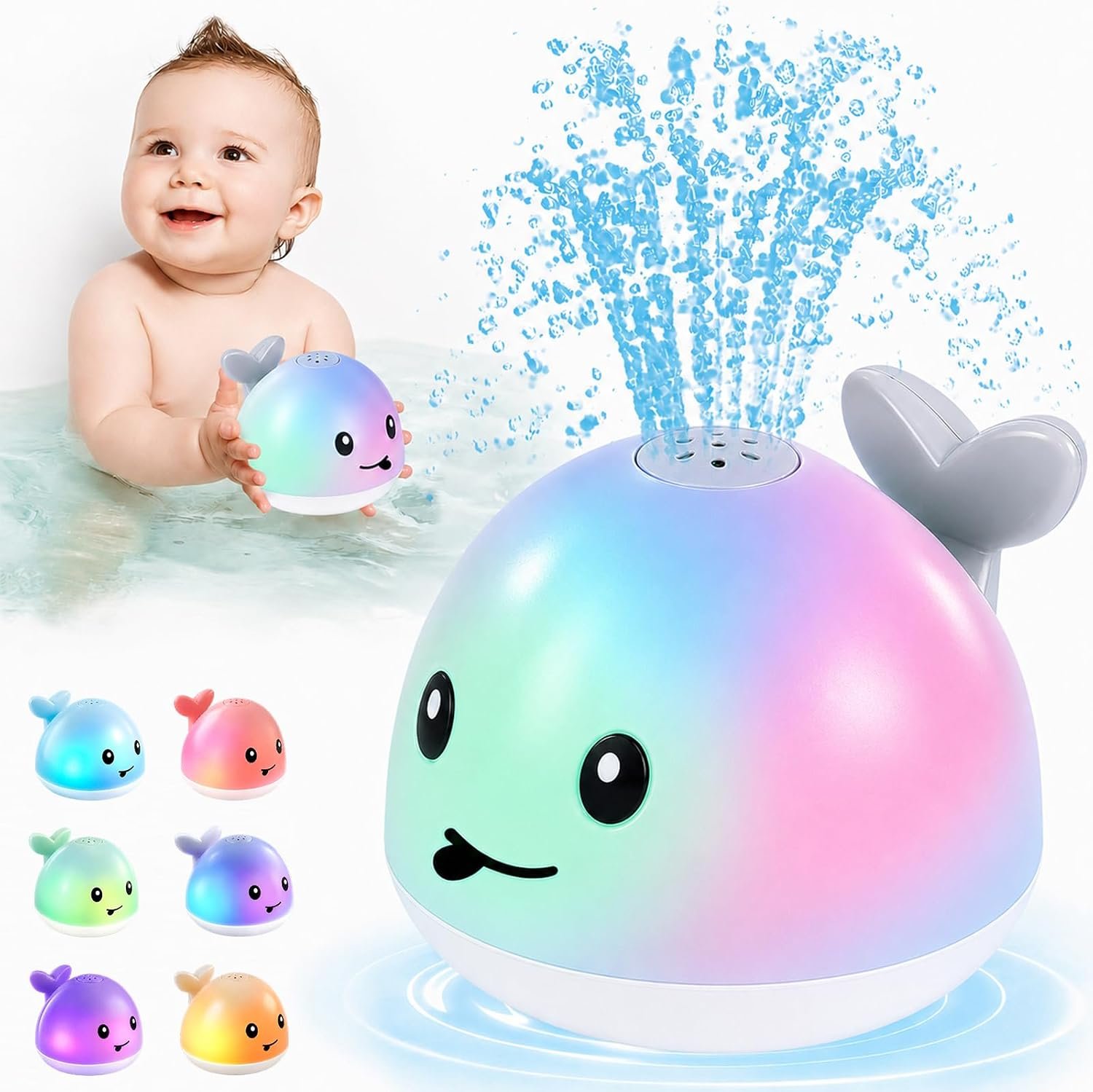 ANGGIKO Baby Bath Toys, Pool Water Toys for Babies, Toddler Bath Toys for Kids Ages 1-3, 1 Year Old Boy Girl Gift Light Up Whale Bath Toy Sprinkler, Baby 6-12-18 Months Bathtub Outdoor Water Table Toy