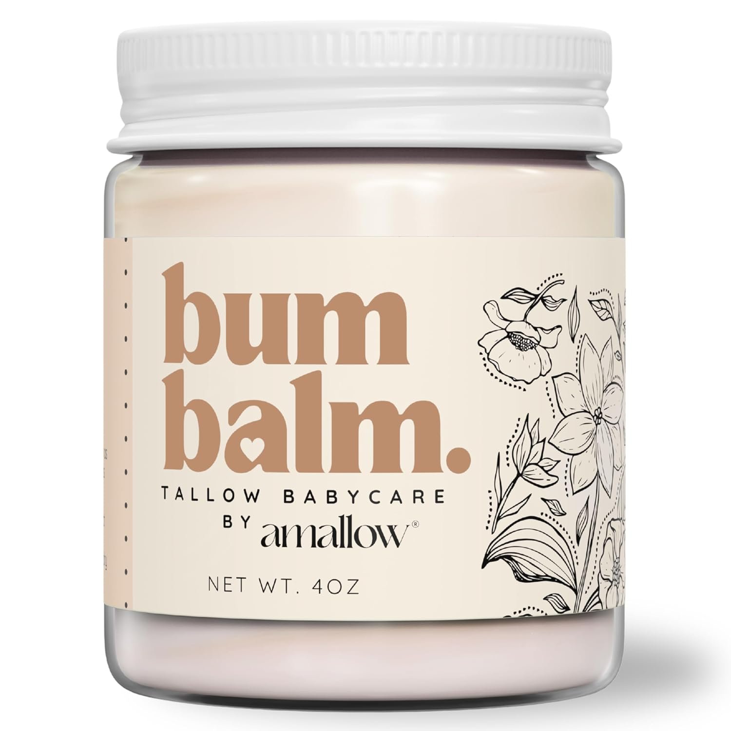 Amallow Baby Bum Balm – Diaper Area Cream for Sensitive, Rash-Prone Skin – Petroleum & Fragrance-Free – Gentle Moisturizing Balm – 4 oz