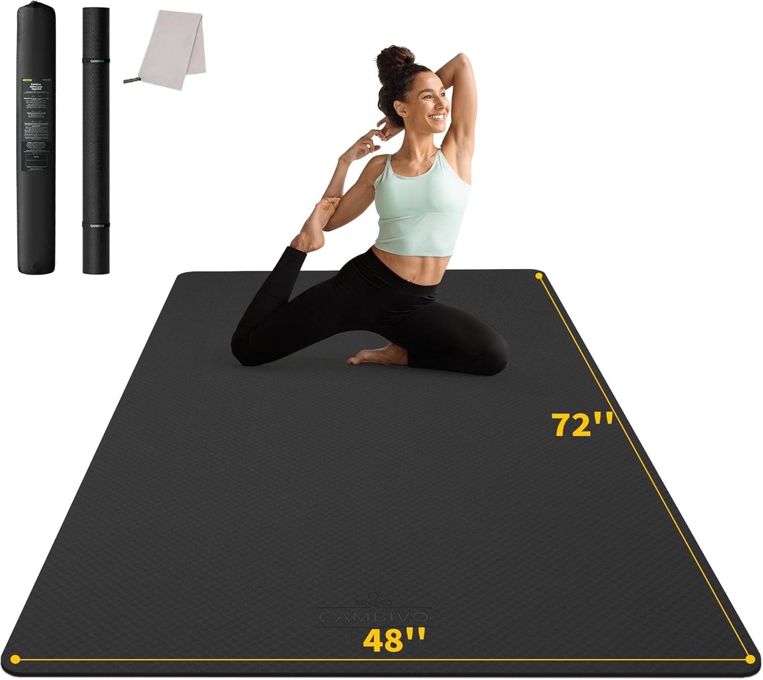 CAMBIVO Yoga Mat 72″ x 48″ Large Workout Mat for Home Gym Flooring | 6mm-12mm (0.24″-0.48″) Extra Thick Exercise Mat for Apartment Fitness | High-Density TPE Cushioning for Joint Protection
