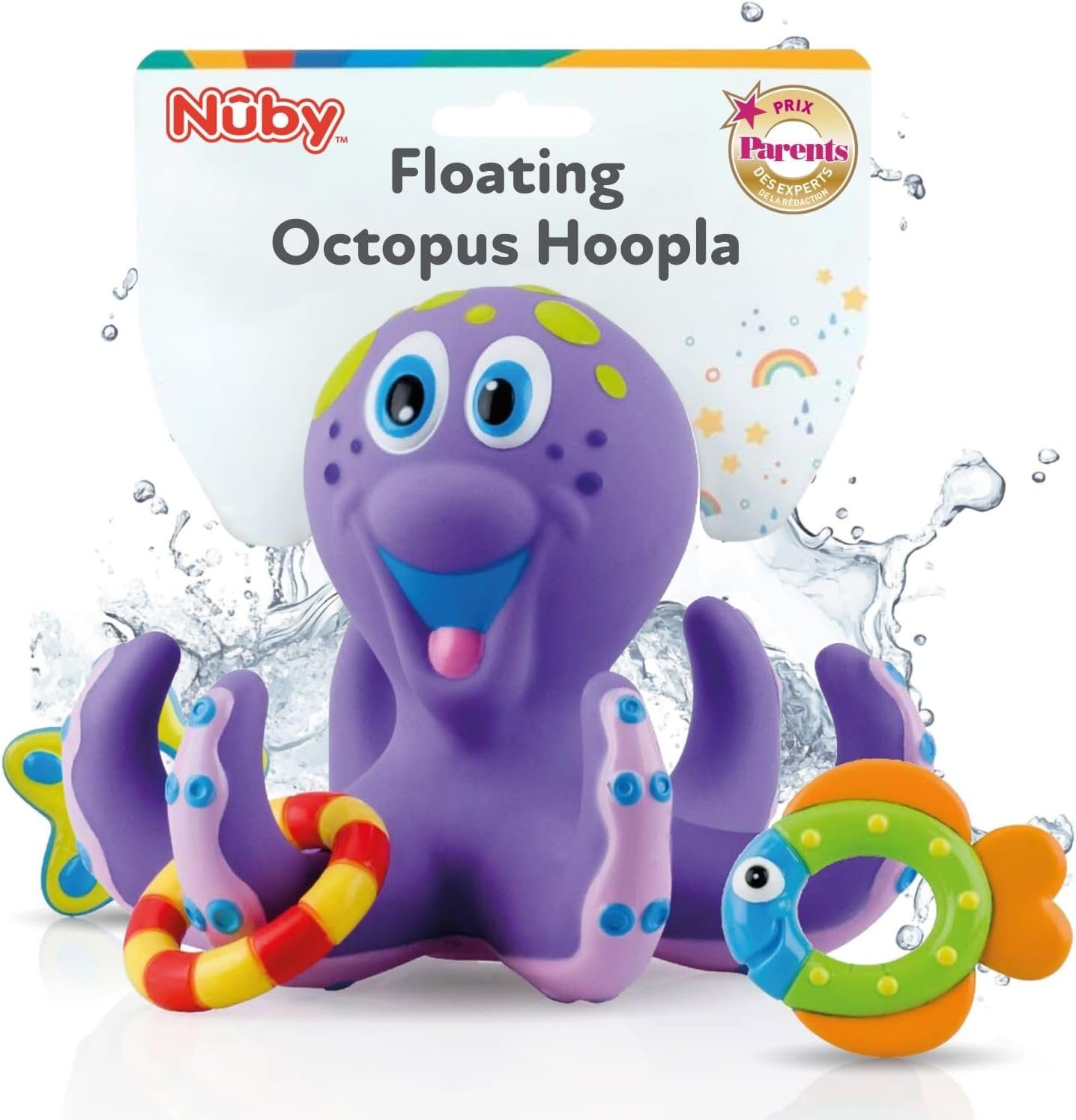 Nuby Floating Octopus with 3 Hoopla Rings – Baby & Toddler Bath Toy – No Hole Design Keeps Moisture Out – Fine Motor Skills – 18+ Months – Great Baby Pool Toys