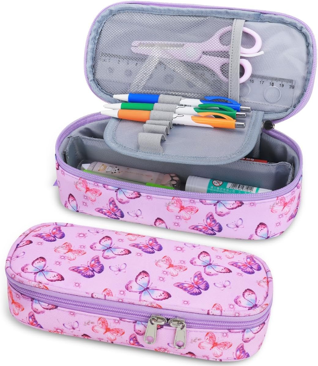RHCPFOVR Kids Pencil Case for Girls-Soft Zipper Large Capacity Pencil Pouch for Girls Pencil Case for School Pencil Bag for Toddler (Purple Butterfly)