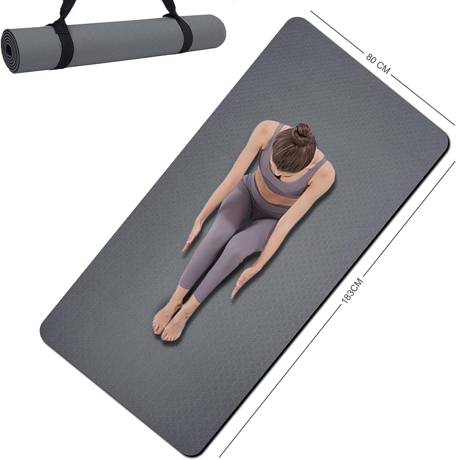 Yoga Mat Double-Sided Non Slip, 72” x 32” x 7mm – Extra Wide & Thick Yoga Mat for Women Men Kids, Professional TPE Yoga Mats for Home Workout, Yoga, Pilates and Floor Exercise, with Carrier Strap