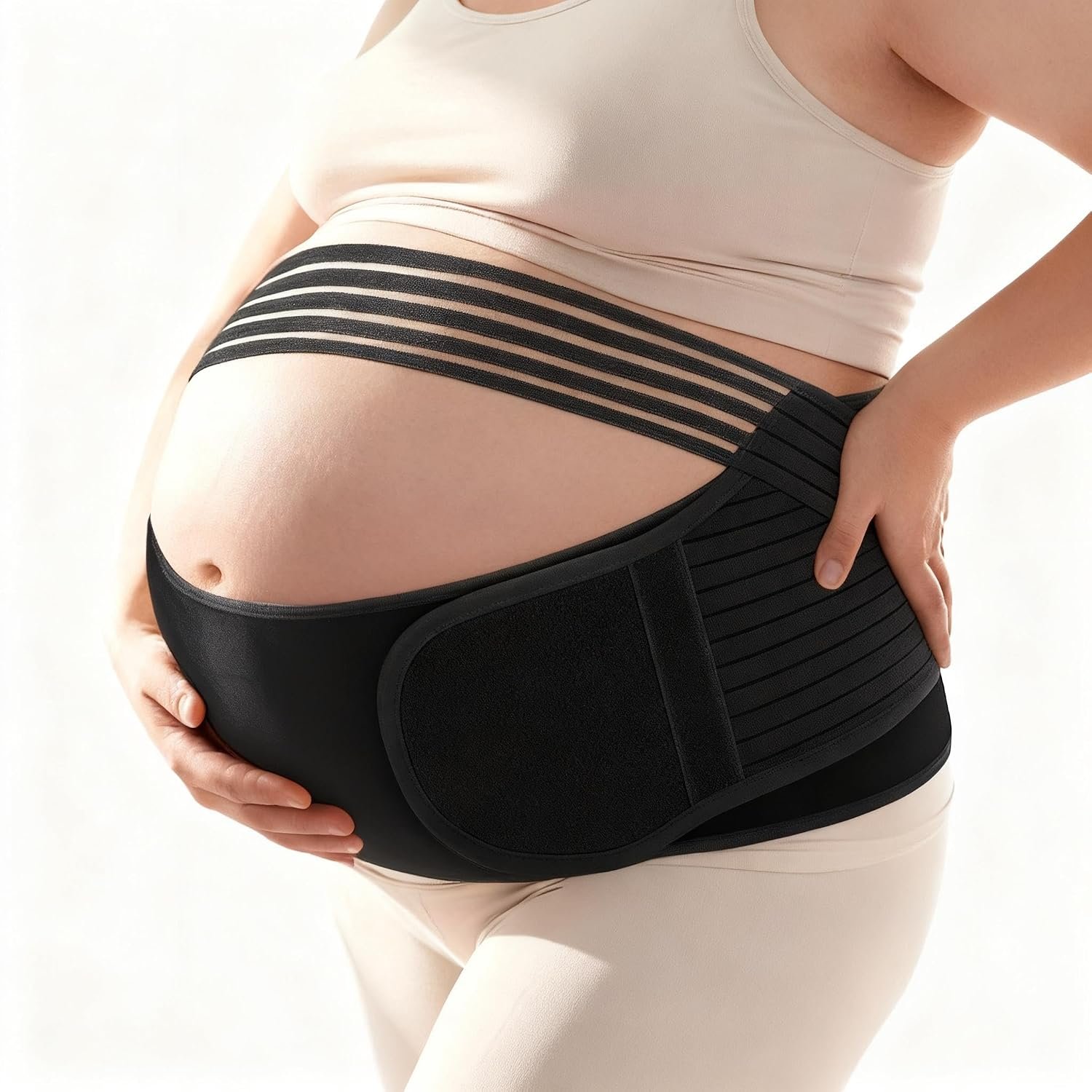 Plus Size Pregnancy Belly Band Extra Large Maternity Support Belt for Belly, Waist & Back Pain Relief Adjustable & Breathable Belly Band for 3XL/4XL Moms (Fits Waist 43″-59″, Black)