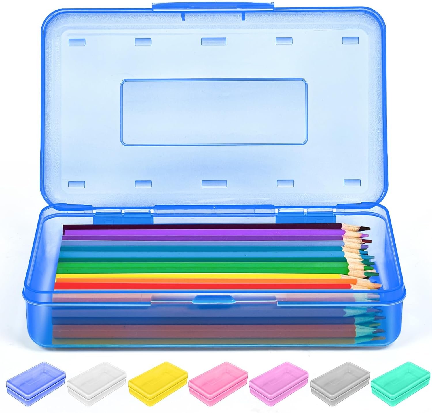 Sooez Pencil Box, Crayon Box Clear, Hard Pencil Case, Plastic Large Pencil Box, Colored Marker Sticker Box, School Box for Boys Girls Adult, Teacher Supplies for Classroom, Homeschool School Supplies
