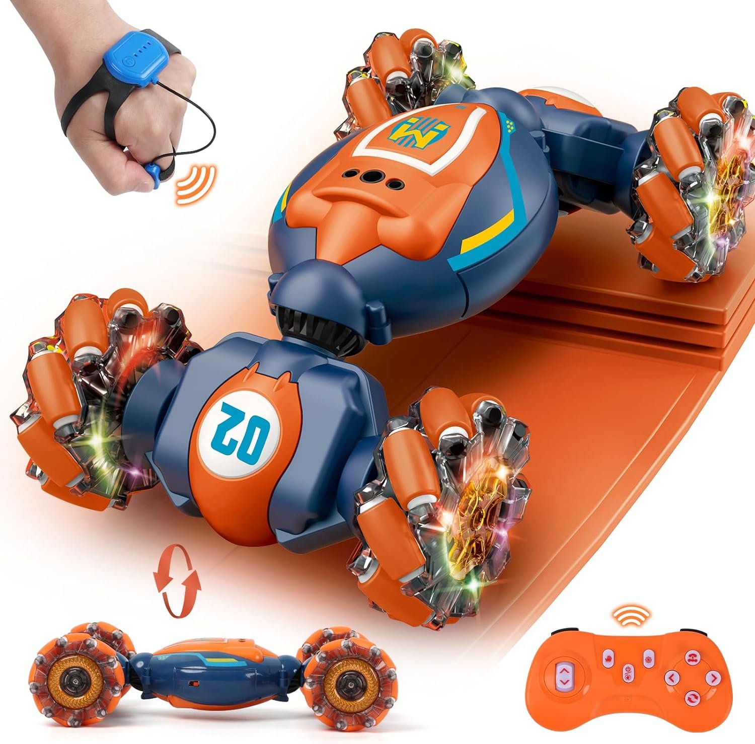 Gesture Sensing RC Stunt Car – Boys Girls Toys Age 6-8-12, 4WD Hand Controlled Remote Control Twist Car with Light & Music,Cool Birthday presents and Ideas Gifts for Kids Age 6 7 8 9 10 11 12 YearsOld