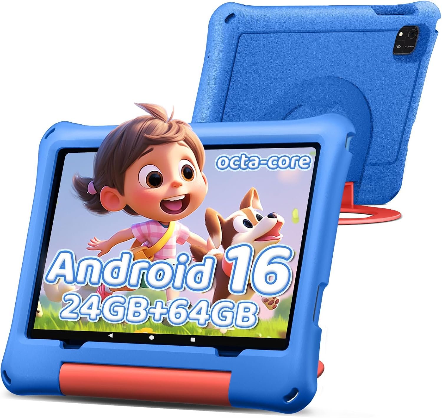 aiprotablet 10 inch Kids Tablet, Android 16 Tablet for Kid, Octa-Core CPU, 24GB RAM, 64GB ROM 1TF Card Expandable for Toddler Children,Tablets with Case, Parental Control, 6000mAh,WiFi, BT5.0 (Blue)