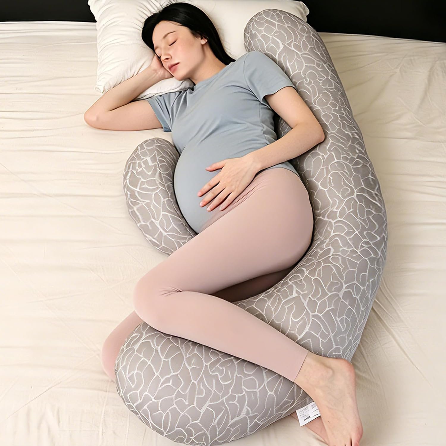 Chilling Home Pregnancy Pillow, F Shaped Maternity Pillow, Adjustable Pregnancy Wedge Pillow with Full Body Support for Back, Belly, Hips, Legs, Pregnant Pillows for Side Sleeping with Cooling Cover