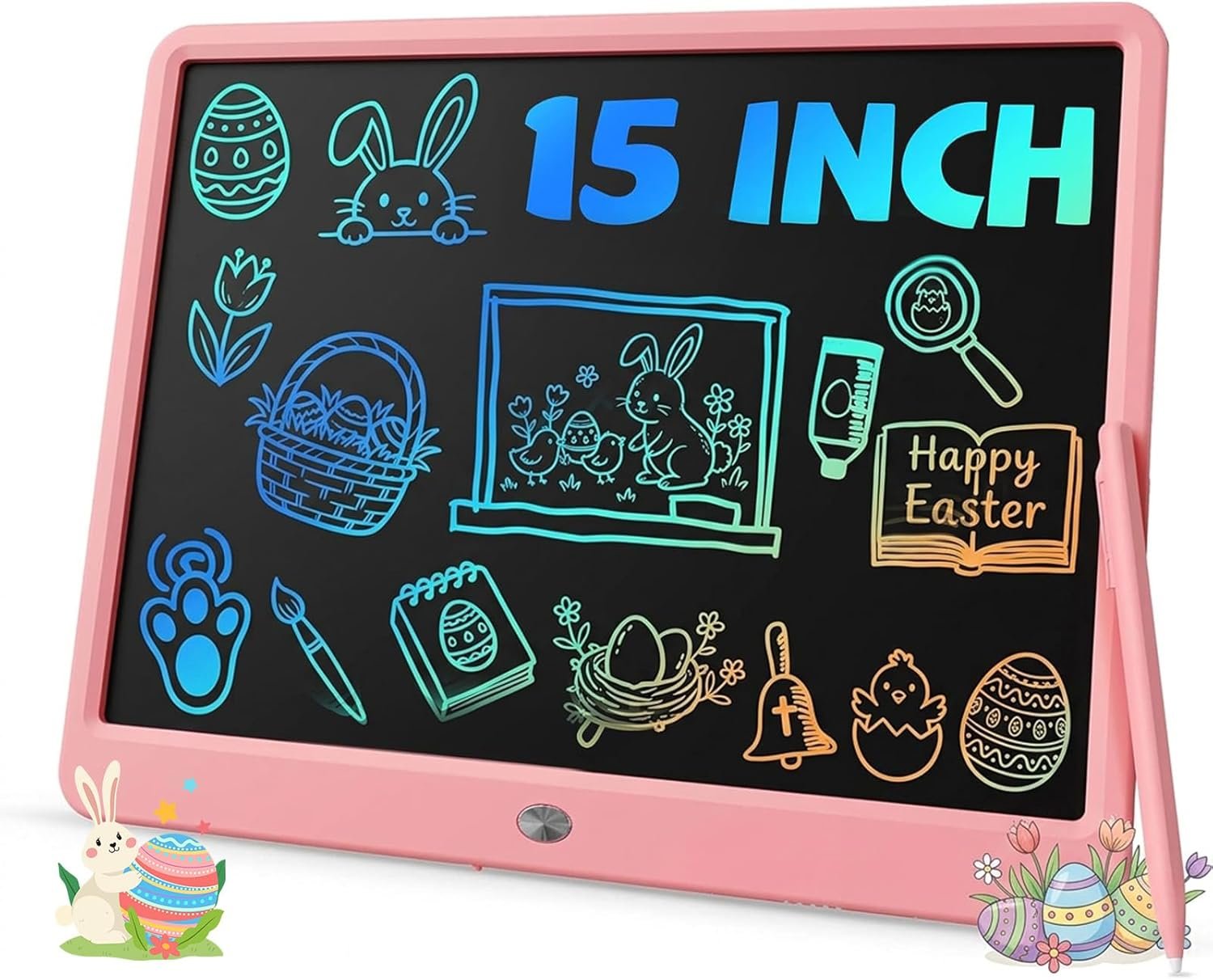 TEKFUN 15 Inch LCD Writing Tablet for Girls Ages 8–12, Large Drawing Tablet for Kids, Screen-Free Writing Pad for Learning & Quiet Time, Creative Christmas Gift for 8 9 10 Year Old Girl (Pink)