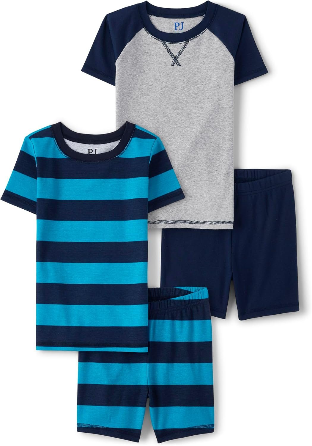 The Children’s Place Boys’ Short Sleeve Top and Shorts Snug Fit 100% Cotton 4 Piece Pajama Set