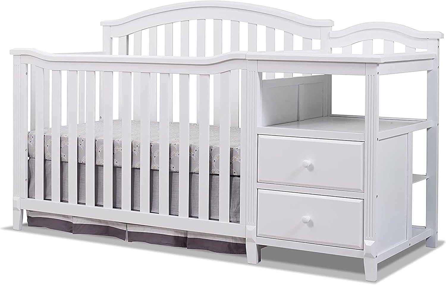 Sorelle Furniture Berkley Crib and Changer with Slat Panel Back Classic -in- Convertible Diaper Changing Table Non-Toxic Finish Wooden Baby Bed Toddler Childs Daybed Full-Size Nursery – White