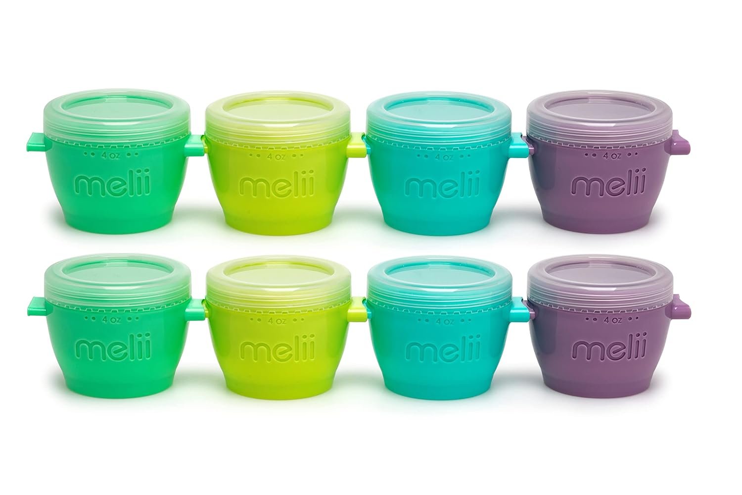 melii Snap & Go Baby Food Storage Containers | 8 Pack 4 oz, Stackable Freezer Containers with Airtight Lids, BPA-Free, Microwave Safe, Reusable Snack Cups for Meal Prep & On-the-Go