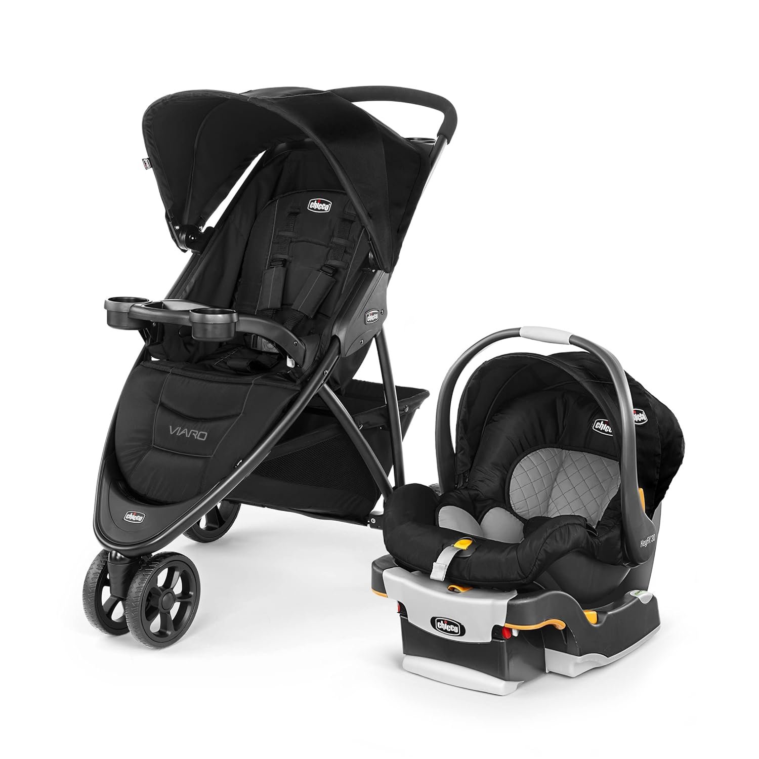 Chicco Viaro Travel System, Viaro Quick-Fold Stroller with KeyFit 30 Infant Car Seat and Base, Black/Black