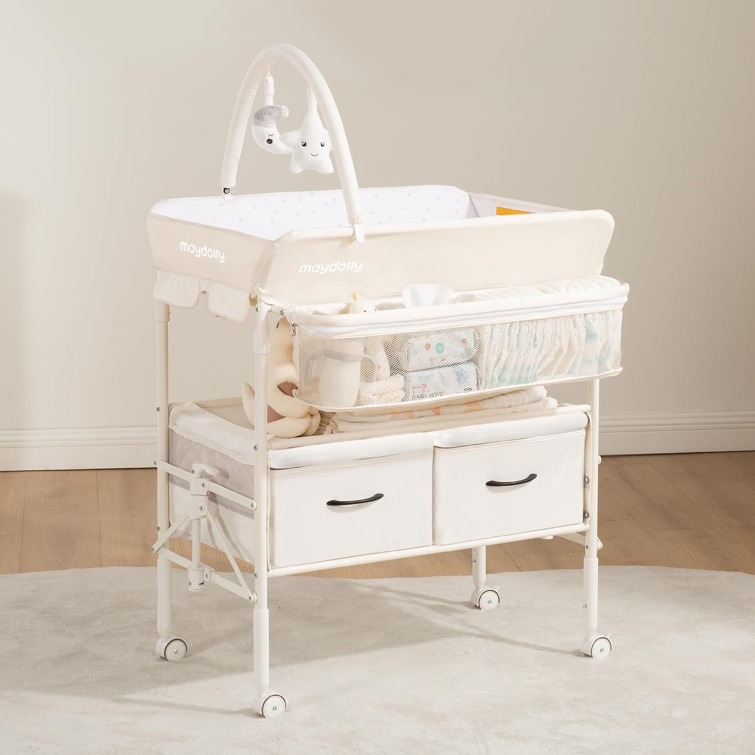 Maydolly Baby Changing Table, Maydolly Portable Foldable Changing Table, Waterproof Diaper Changing Station, Adjustable Height Changing Station, Mobile Nursery for Newborn and Infant