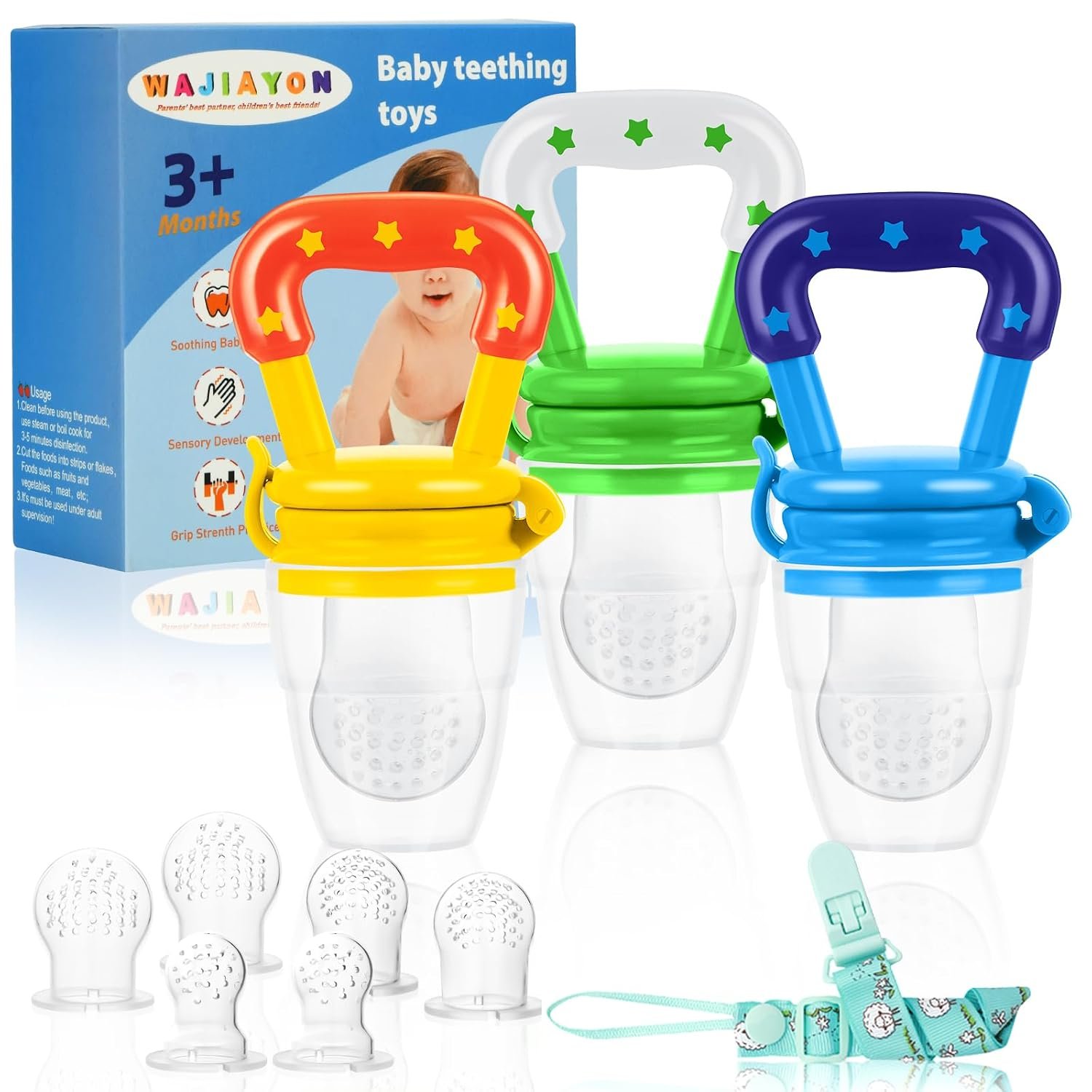 Baby Fruit Feeder/Fresh Food Feeder Pacifier (3 Pack)- Infant Teething Feeders | Silicone Teether for Babies | Baby Solid Food Pacifier Essentials for Babies Toddlers Infants Kids
