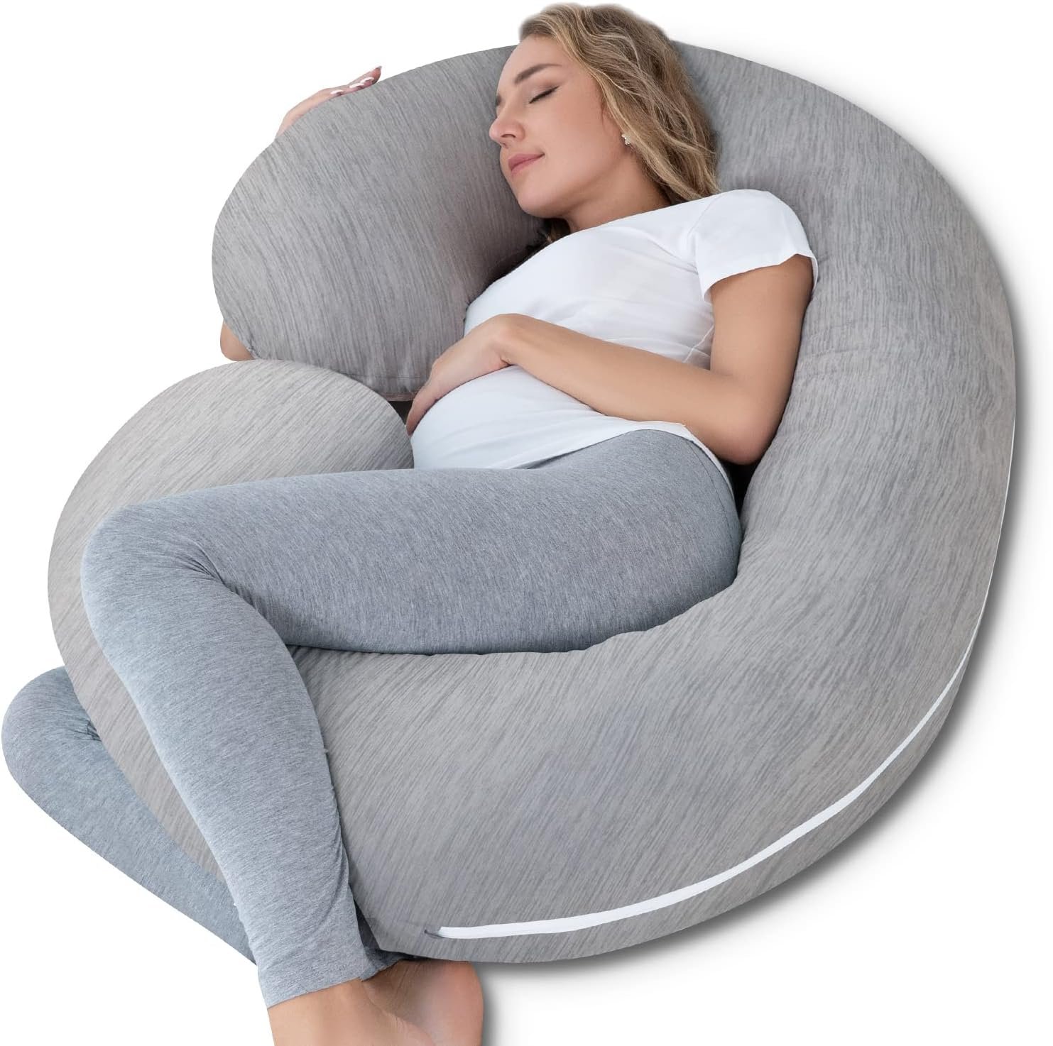 INSEN Cooling Pregnancy Pillow, Maternity Pillow for Pregnant Women, C Shaped for Side Sleeping, Glossy Gray