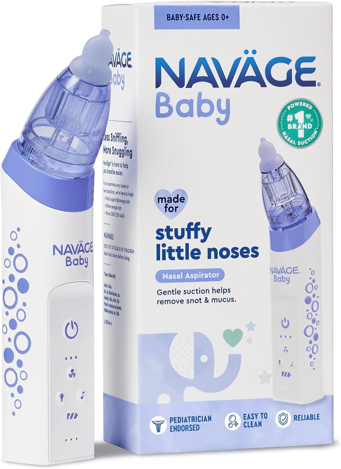 Navage Baby Nasal Aspirator – Gentle, Pediatrician Endorsed Nasal Aspirator for Baby Congestion & Stuffy Noses – Baby Nose Sucker w/ Lights, Lullabies & BPA Free Silicone Tips