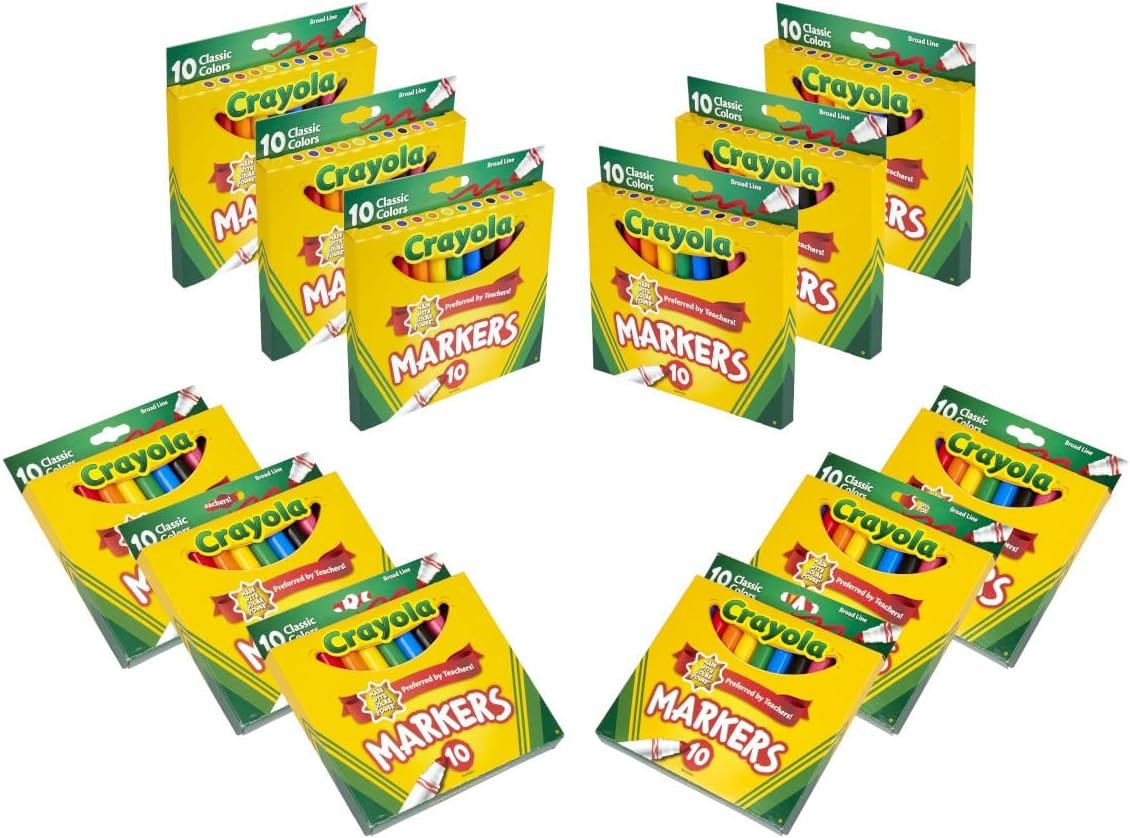 Crayola Broad Line Markers (12pk), Assorted Bulk Markers for Kids, Arts & Crafts Supplies for Coloring Books, Construction Paper, Ages 3+