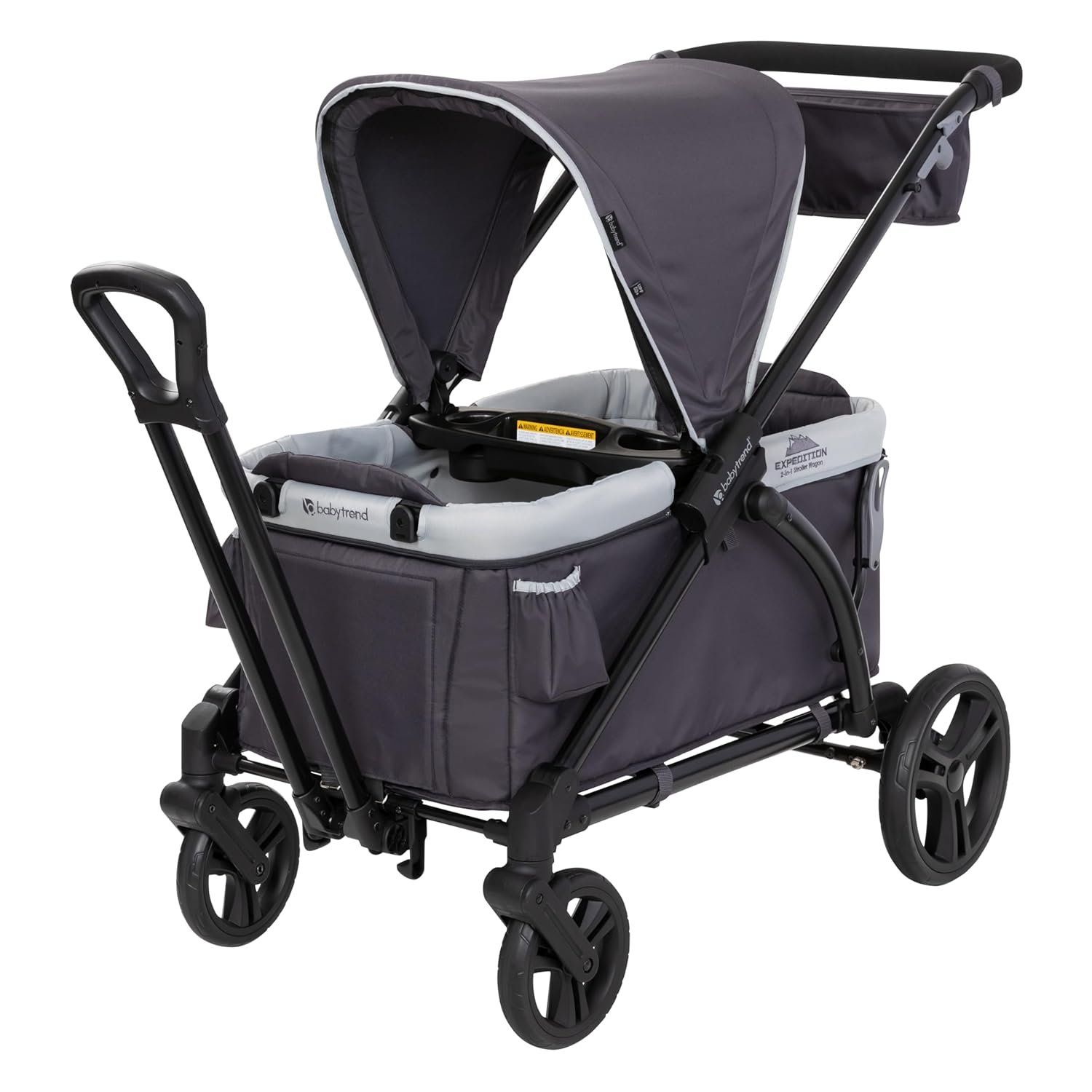 Baby Trend Expedition 2 in 1 Push/Pull Stroller Wagon w/ Canopy, Choose Between Car Seat Adapter or Built In Seating for 2 Children, Liberty Midnight