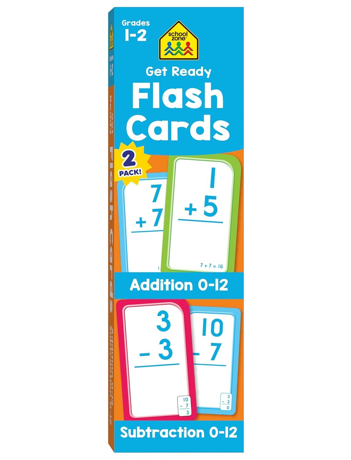 School Zone Get Ready Flash Cards Addition & Subtraction 2-Pack: 112 Math Cards, 1st & 2nd Grade, Addition 0–12, Subtraction 0–12, Early Math, Speed & Retention, Ages 6–8
