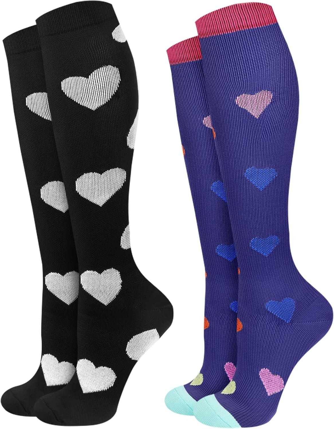 2Packs Compression Socks for Women – 15-20 mmHg Graduated Circulation Support for Nurses, Athletes and Travel