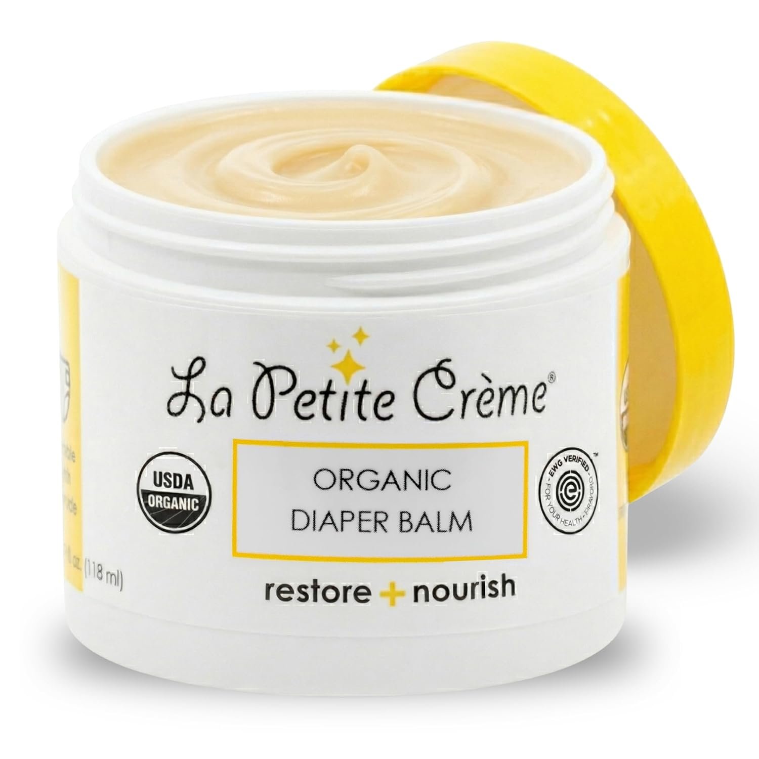 La Petite Creme French Organic Diaper Balm (4 oz) – Healing & Nourishing Diaper Cream – Gentle & Safe Liniment Baby Lotion – USDA Certified Organic – Baby Essentials for Newborn
