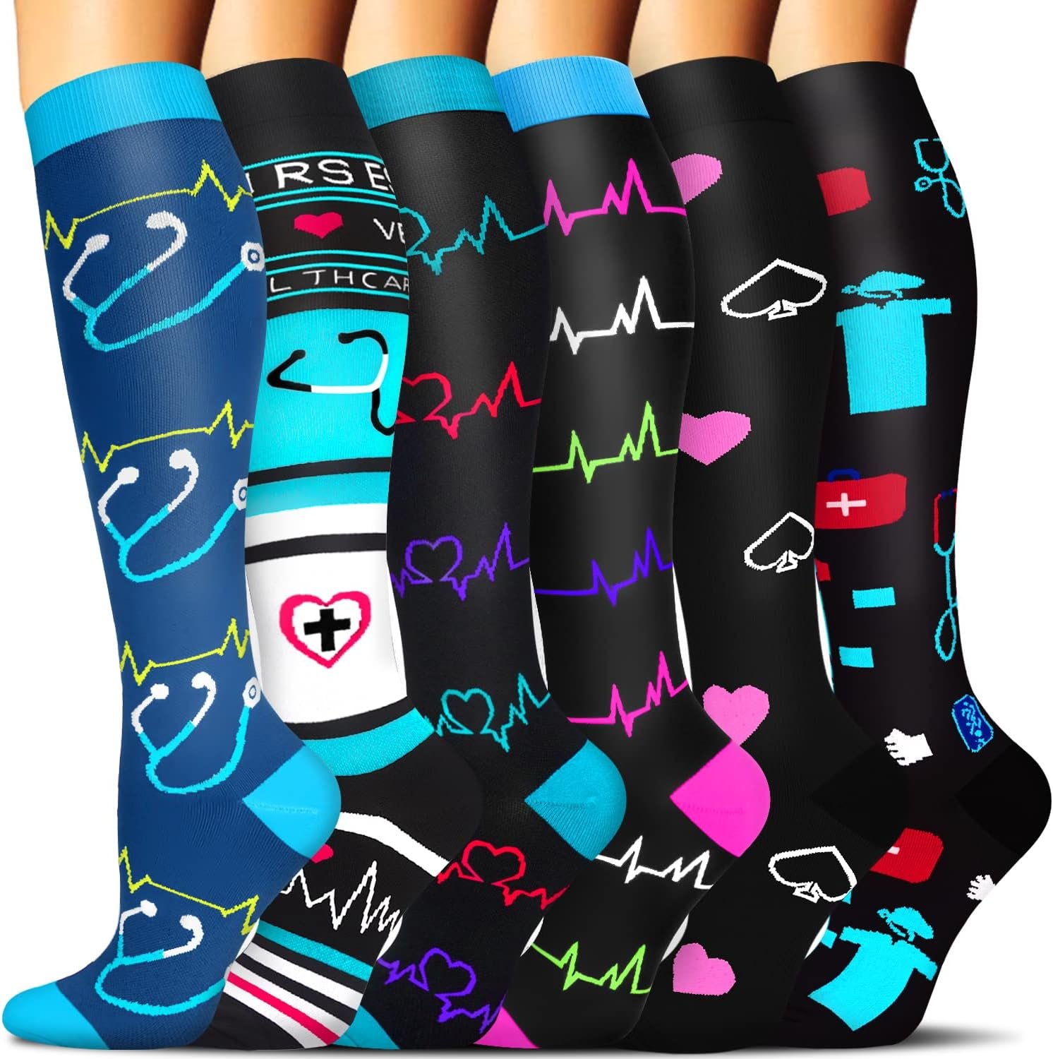 Sooverki Compression Socks for Women & Men 6 Pairs is Best Supportive Knee High Stockings for Circulation, Travel, Nurses
