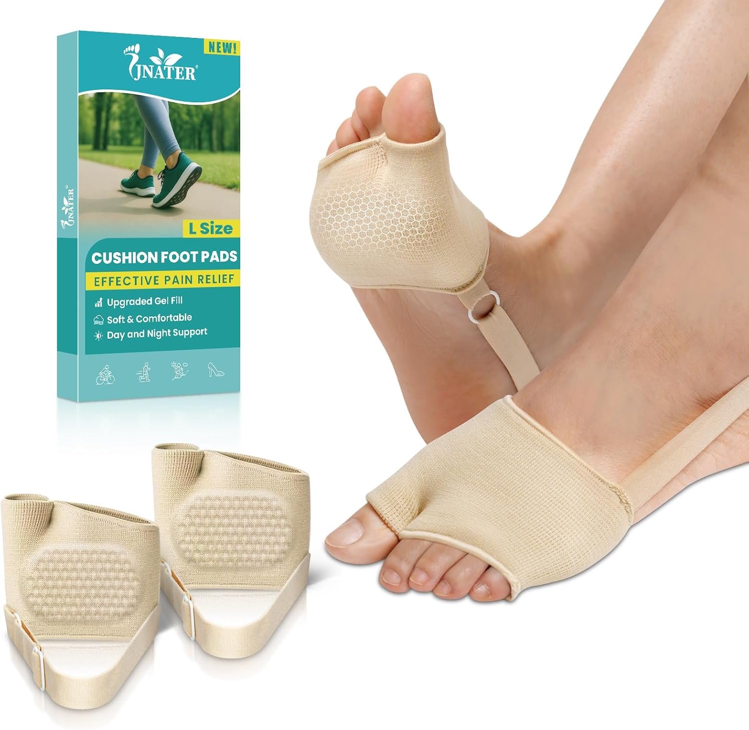 Metatarsal Pads Women & Men, 2 Pcs Non-Slip Ball of Foot Cushion with Thick Gel for Pain Relief, Morton’s Neuroma, Metatarsalgia – Metatarsal Foot Pads for Walking, Standing – L Size