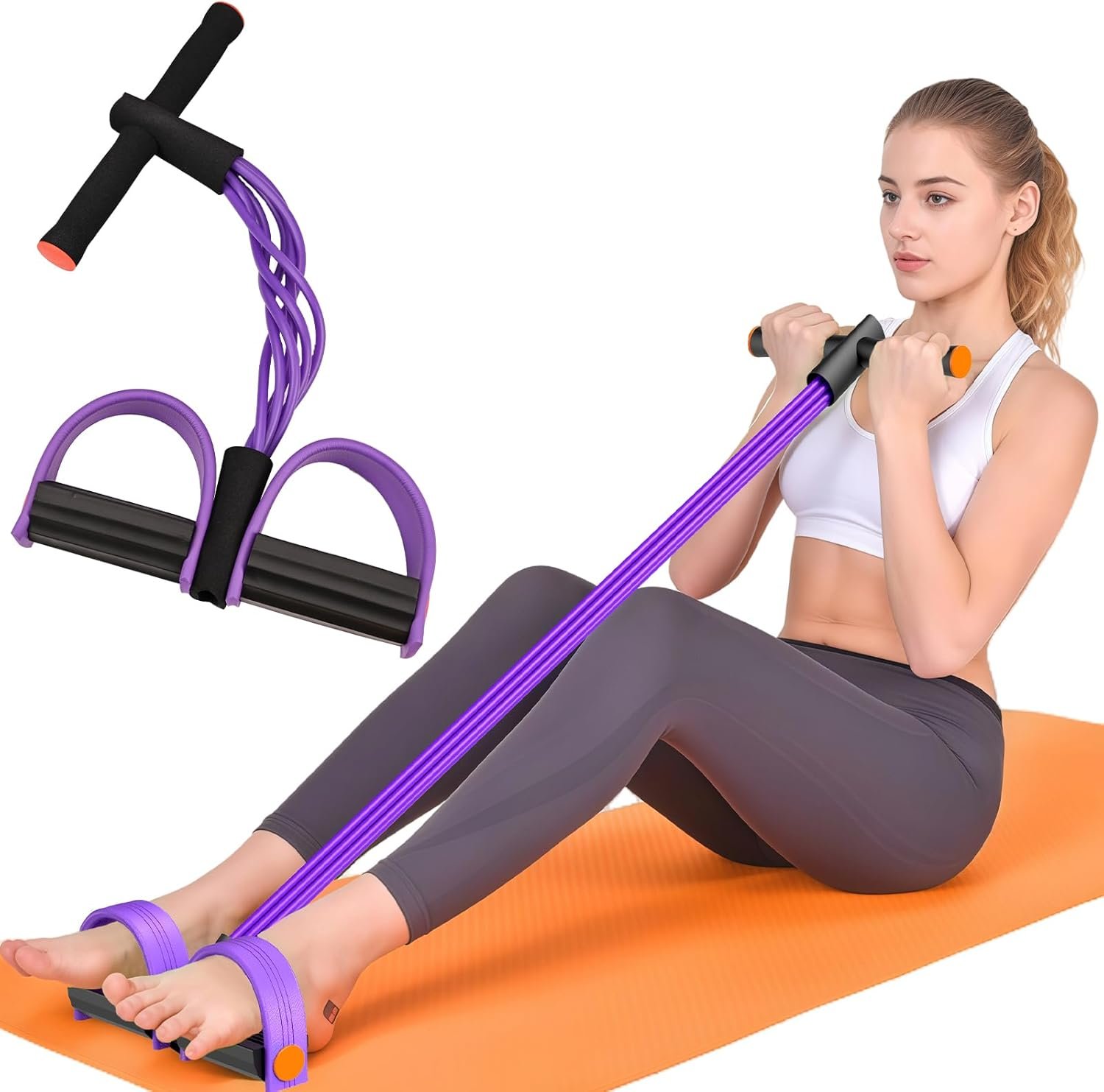 Resistance Bands with Handles, 6-Tube Elastic Pedal Resistance Bands for Working Out, Durable Natural Rubber Exercise Bands, Multifunction Exercise Equipment for Abdomen, Waist, Arm, Leg Stretching