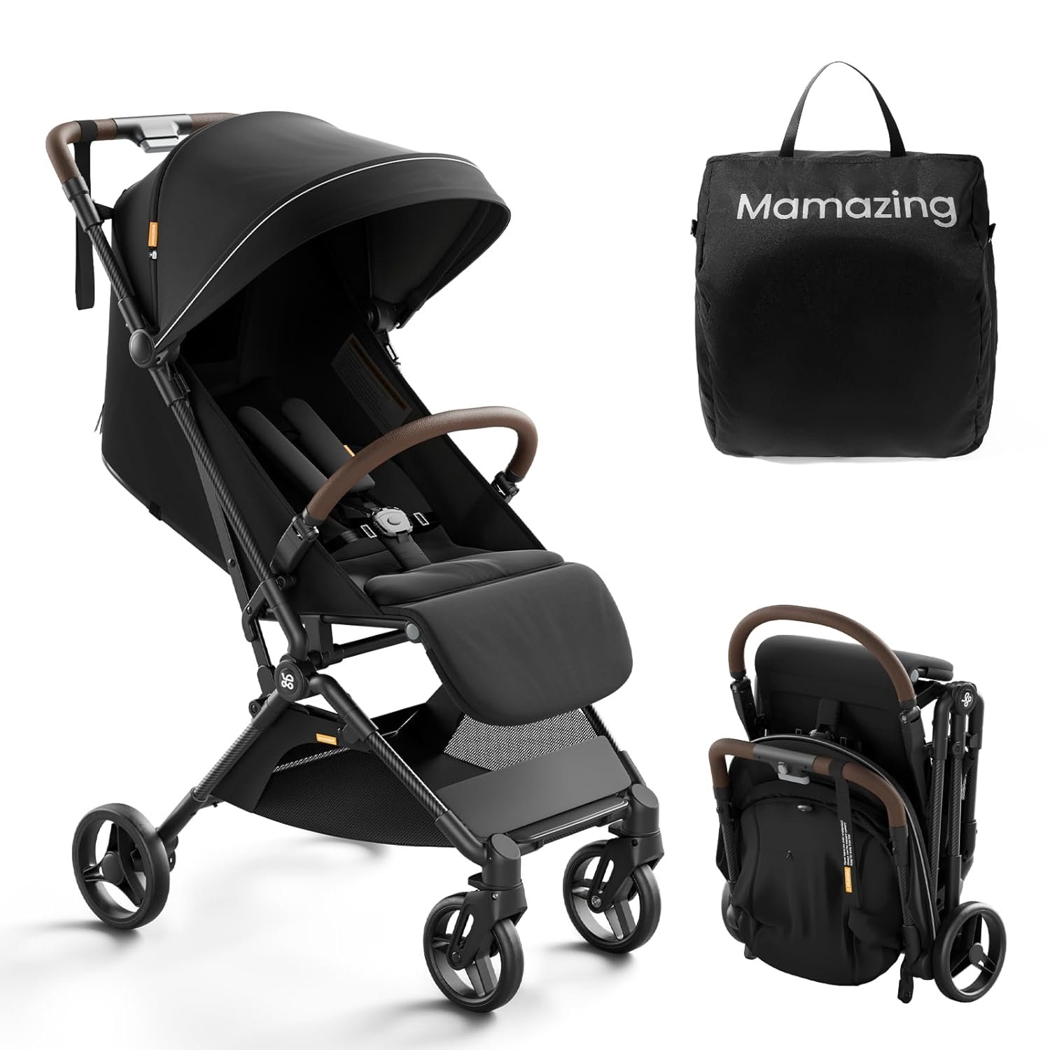 MAMAZING Ultra Air Lightweight Baby Travel Stroller with Carbon Fiber Frame, Compact & Airplane-Friendly, One-Handed Fold, 11.6 lbs, Perfect for Toddlers, Jet