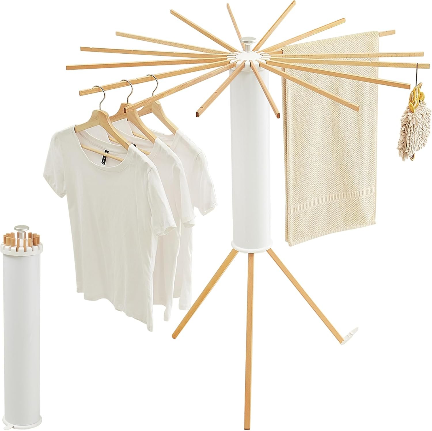 JOOM Tripod Clothes Drying Rack, Garment Rack Portable and Foldable Space Saving Laundry Drying Rack – Drying Rack Clothing Floor Folding Balcony Bedroom Household Wooden