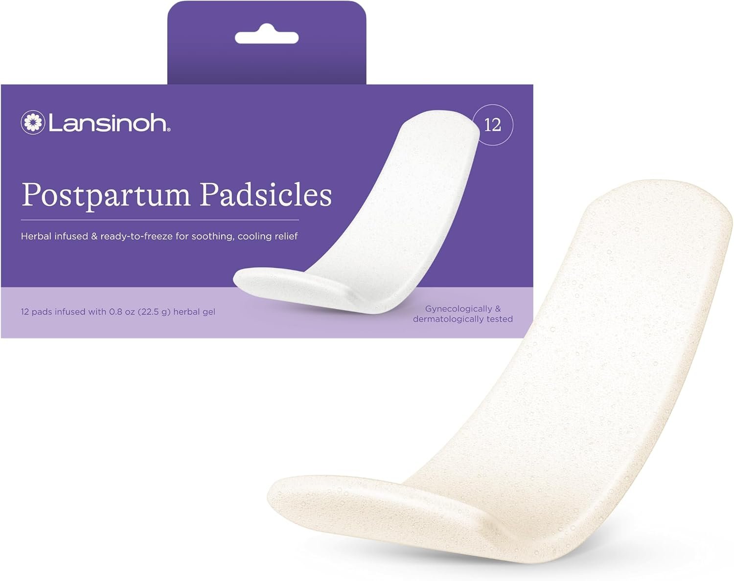 Lansinoh Postpartum Cooling Pads, Perineal Ice Packs, 12 Count, Witch Hazel Pads for Postpartum Care, Padsicles with Aloe Vera